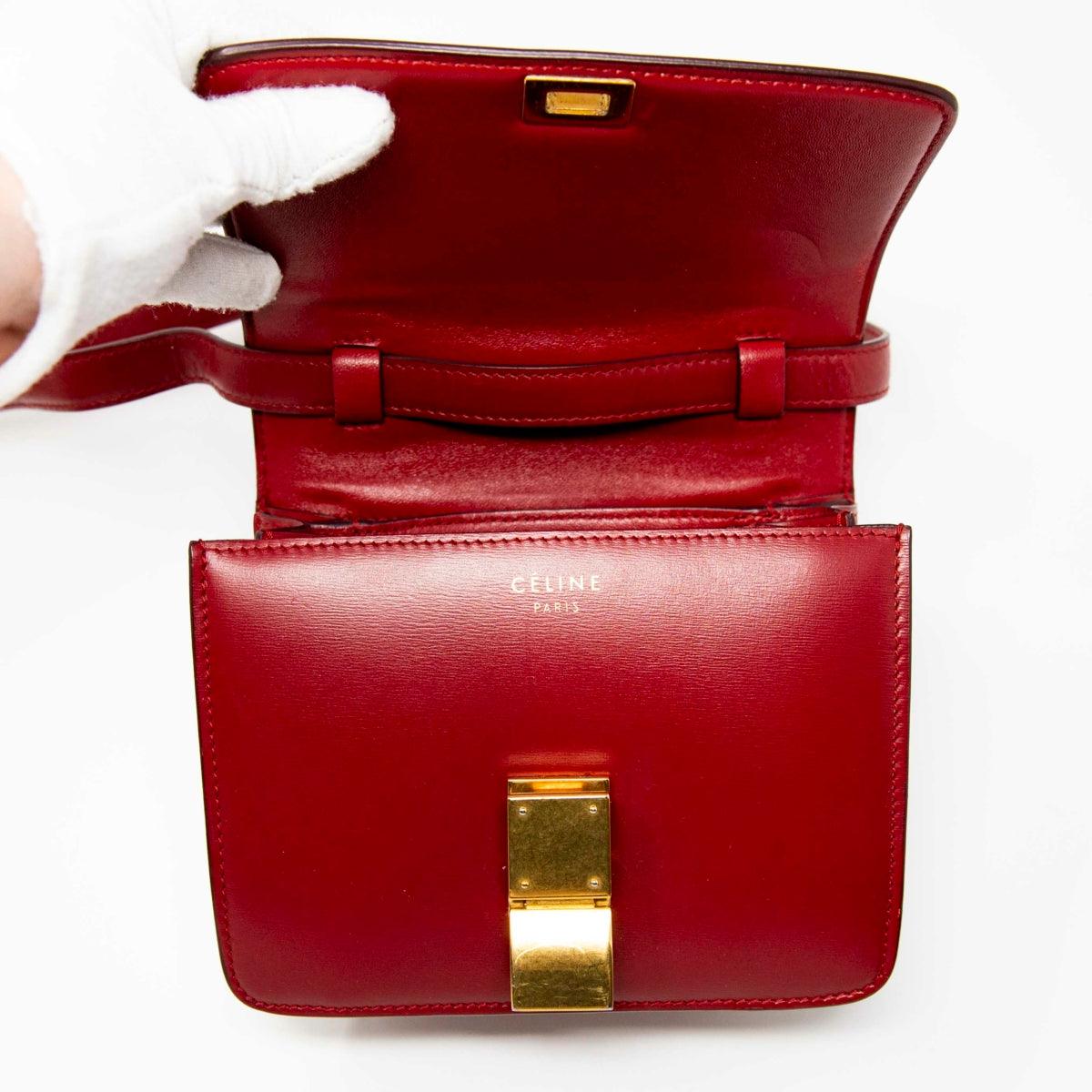 Celine Dark Red Small Box Bag - Premium Leather Crossbody Handbag for Women | Perfect for Work, Travel & Evening Events