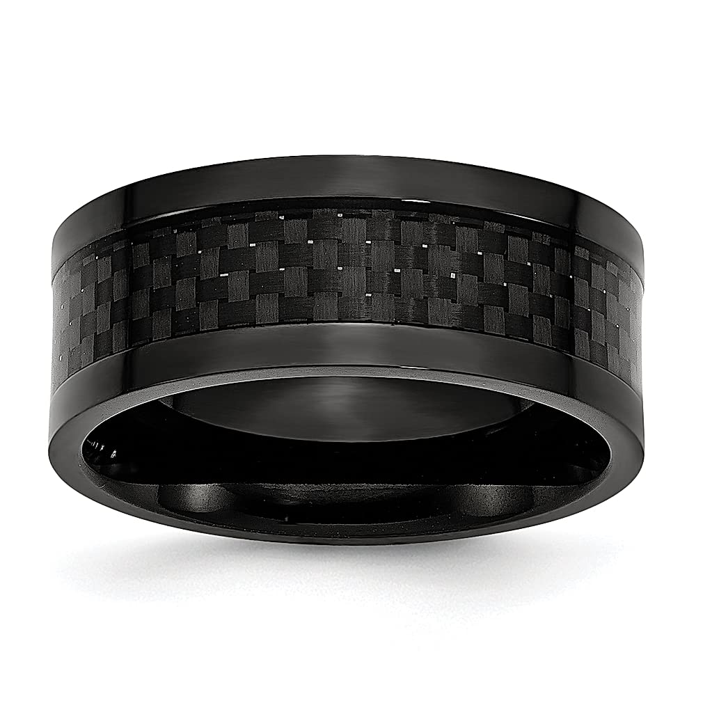 ICE CARATS Titanium Black Plated Carbon Fiber Inlay 9mm Wedding Band Ring for Women - Elegant Fashion Jewelry Gift for Her, Perfect for Anniversaries, Engagements & Special Occasions