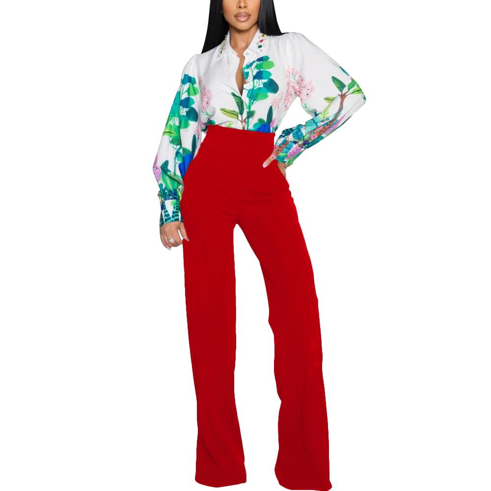 PINSV Women's High Waisted Bootcut Stretch Dress Pants - Pull On Work Pants for Office & Business Casual (Red, Size 3257) | Comfortable & Flattering for Professional Wear