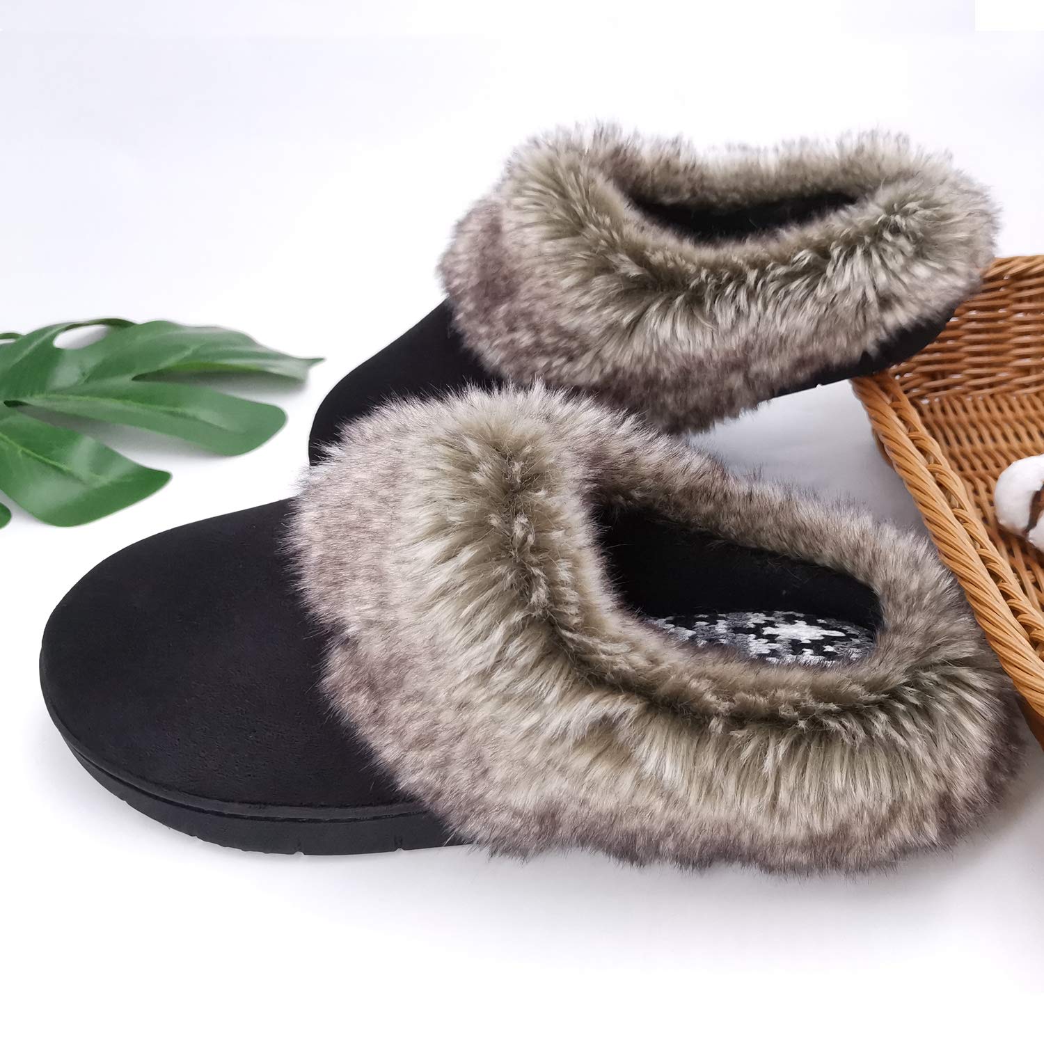 ofoot Women's Warm Faux Suede Moccasin Slippers with Memory Foam & Non-Slip Rubber Sole - Cozy Fur-Lined House Shoes for Indoor/Outdoor Wear - Perfect for Winter Lounging, Home Comfort & Quick Errands