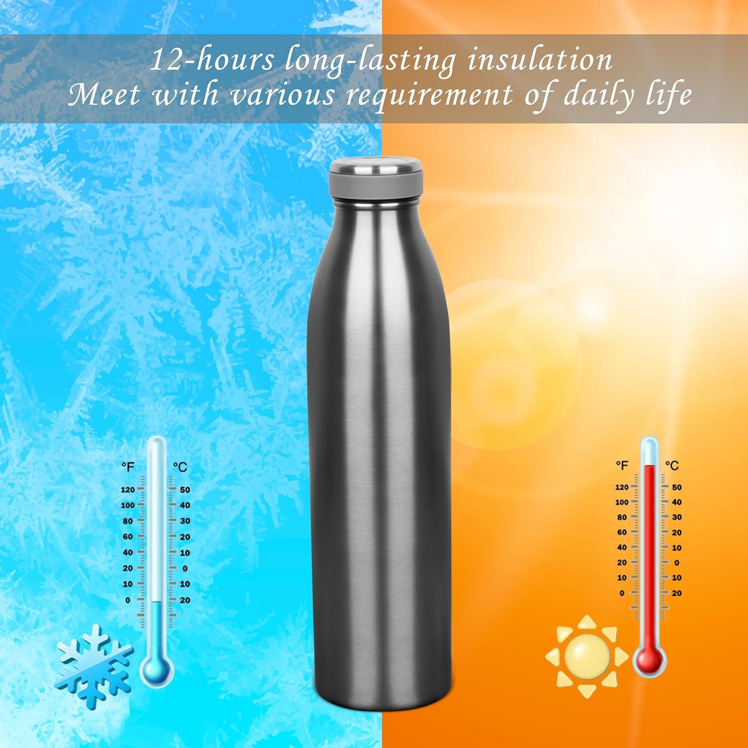 WORLD OF KITCHENCRAFT Stainless Steel Vacuum Insulated Water Bottle - 100ML (12oz) | Leak Proof & BPA Free | Perfect for Gym, Hiking, Travel & Office Use