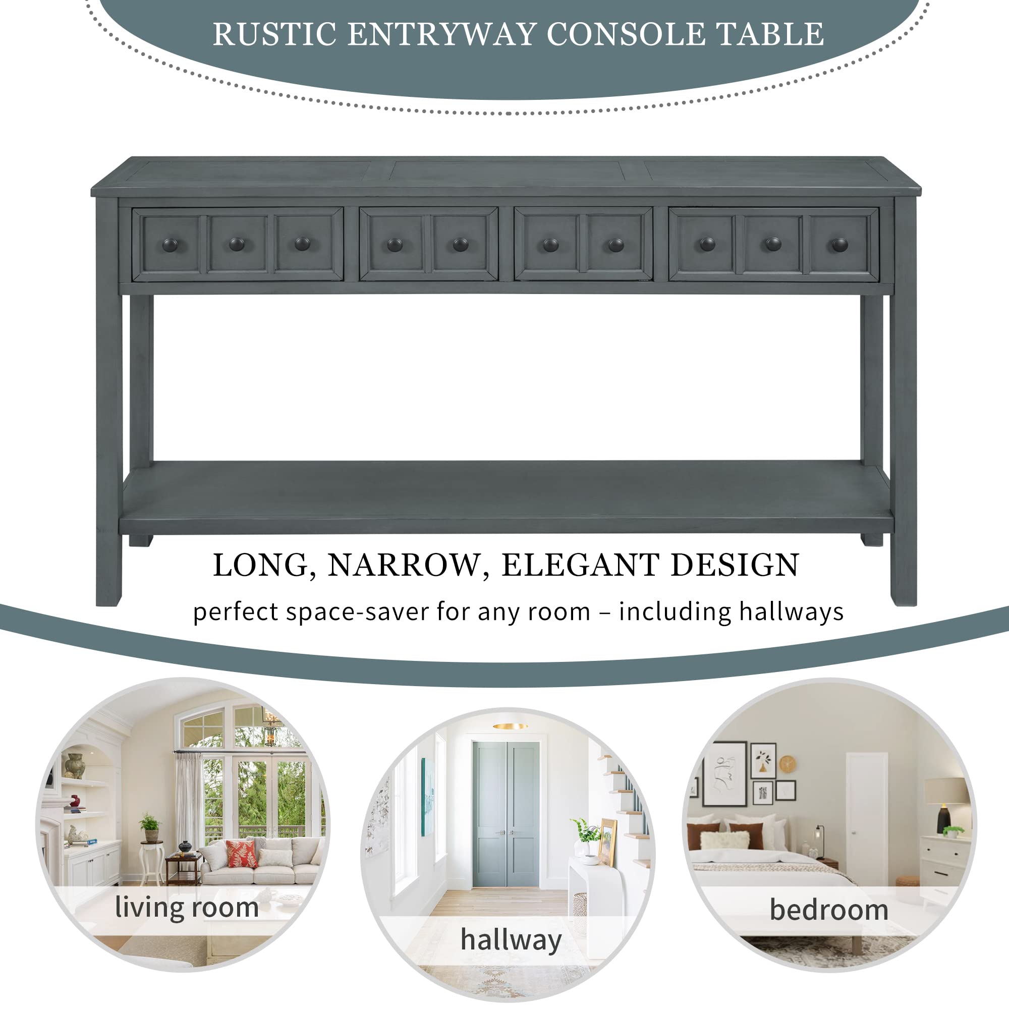 Merax 60 Inch Sofa Table with Drawers & Shelf - Long Console Table for Living Room, Entryway & Hallway - Easy Assembly Modern Home Furniture for Small Spaces