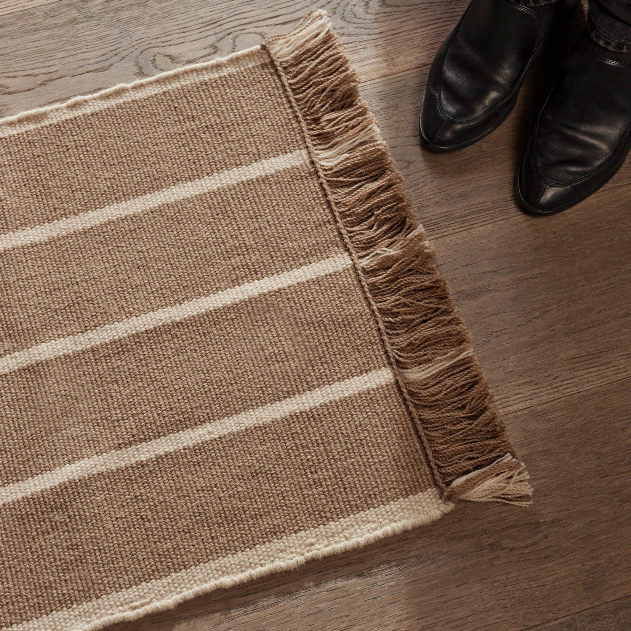 FERM LIVING Calm Kelim Mat - Dark Sand/Off White, 50x70cm - Soft & Durable Handwoven Rug for Living Room, Bedroom, or Nursery Decor