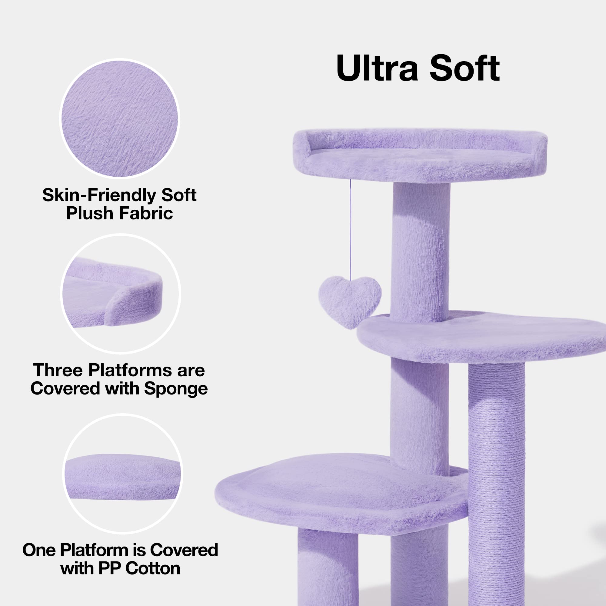 VETRESKA 40 Inch Multi-Level Cat Tree Tower with Scratching Post & Dangling Toys - Indoor Cat Climbing Furniture for Play, Rest & Scratching - Purple Pet Accessory for Home & Apartment