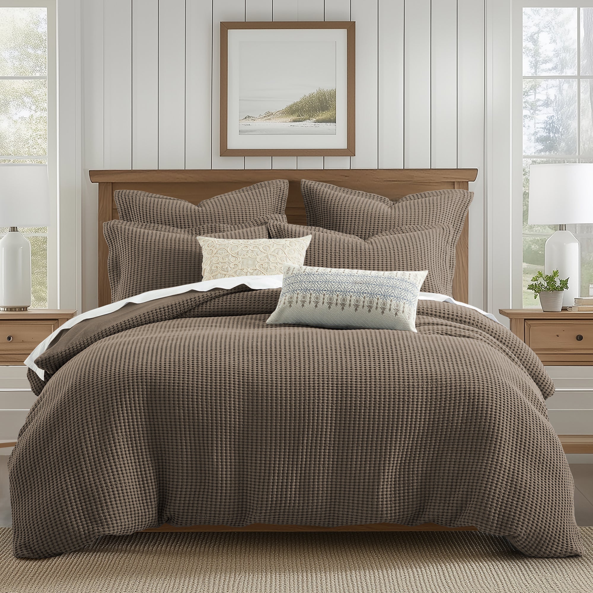 Mills Waffle Duvet Cover Set - Soft Textured Bedding for Cozy Comfort - Perfect for Master Bedroom, Guest Room & Dorm Decor