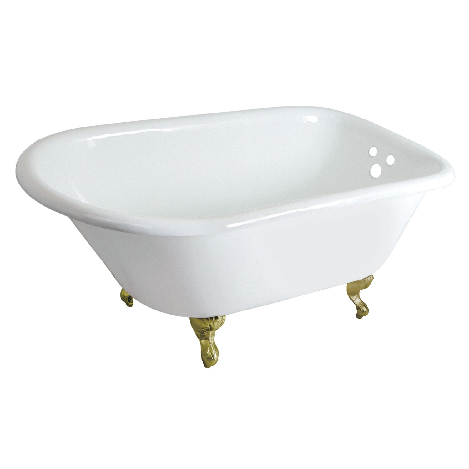 48 Inch White Cast Iron Clawfoot Bathtub with Brushed Brass Feet - Classic Roll Top Design for Vintage Bathroom Decor | Perfect for Spa-Like Relaxation at Home