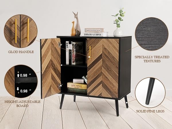 Likein Black Storage Cabinet with 2 Doors - Modern Sideboard Buffet Cabinet with Adjustable Shelves for Living Room, Bedroom, Office | Perfect for Entryway Organization & Home Decor Storage