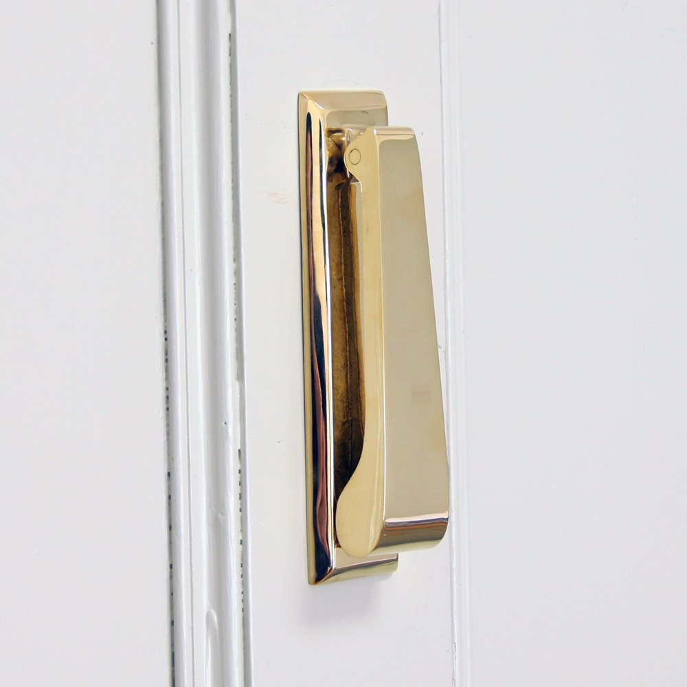 Polished Brass Slim Door Knocker - Elegant & Modern Entryway Decor for Front Doors - Perfect for Home, Office & Holiday Decorations