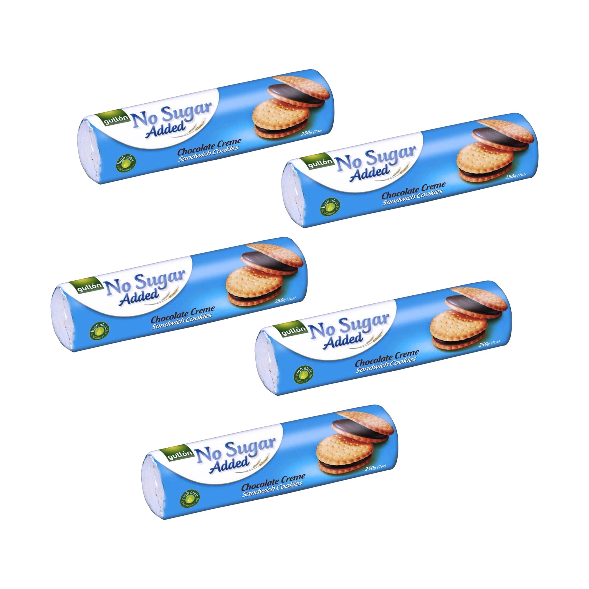 Gullon Sugar-Free Chocolate Cream Sandwich Cookies - 8.8 oz (250g) Pack of 5 | Keto-Friendly Snacks for Diabetics & Low-Carb Diet | Perfect for Office, School Lunchboxes & Tea Time Treats