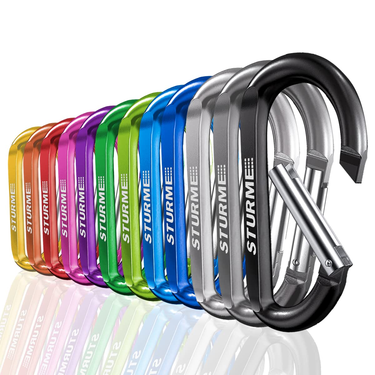 12-Pack STURME 3-Inch Heavy Duty Carabiner Clips - Small Durable Keychain Hooks for Outdoor Gear, Keys, Backpacks, Camping & Hiking Accessories