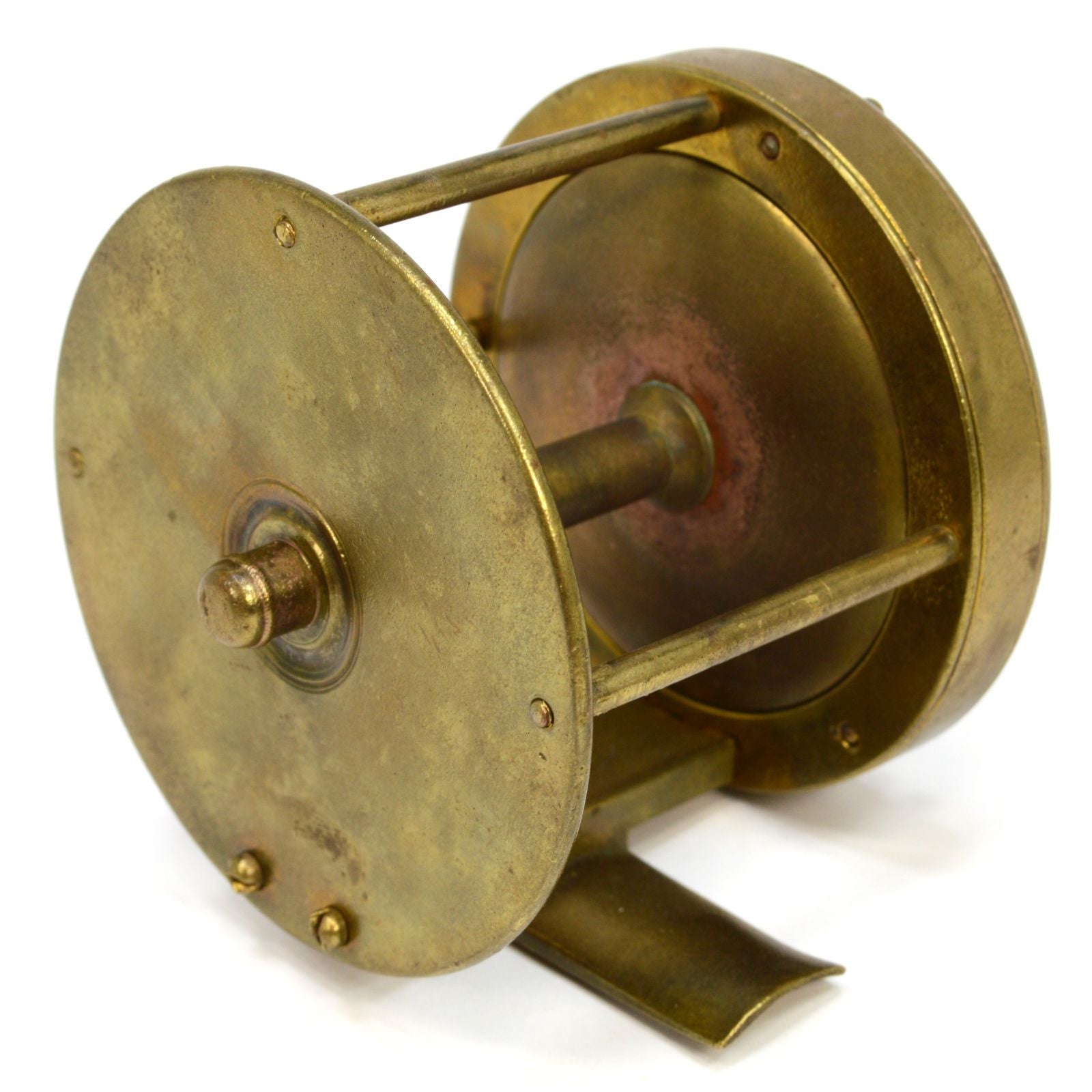 Vintage Antique Brass Fishing Reel 250 - Curved S Handle, Unknown Maker - Perfect for Collectors & Classic Fishing Enthusiasts