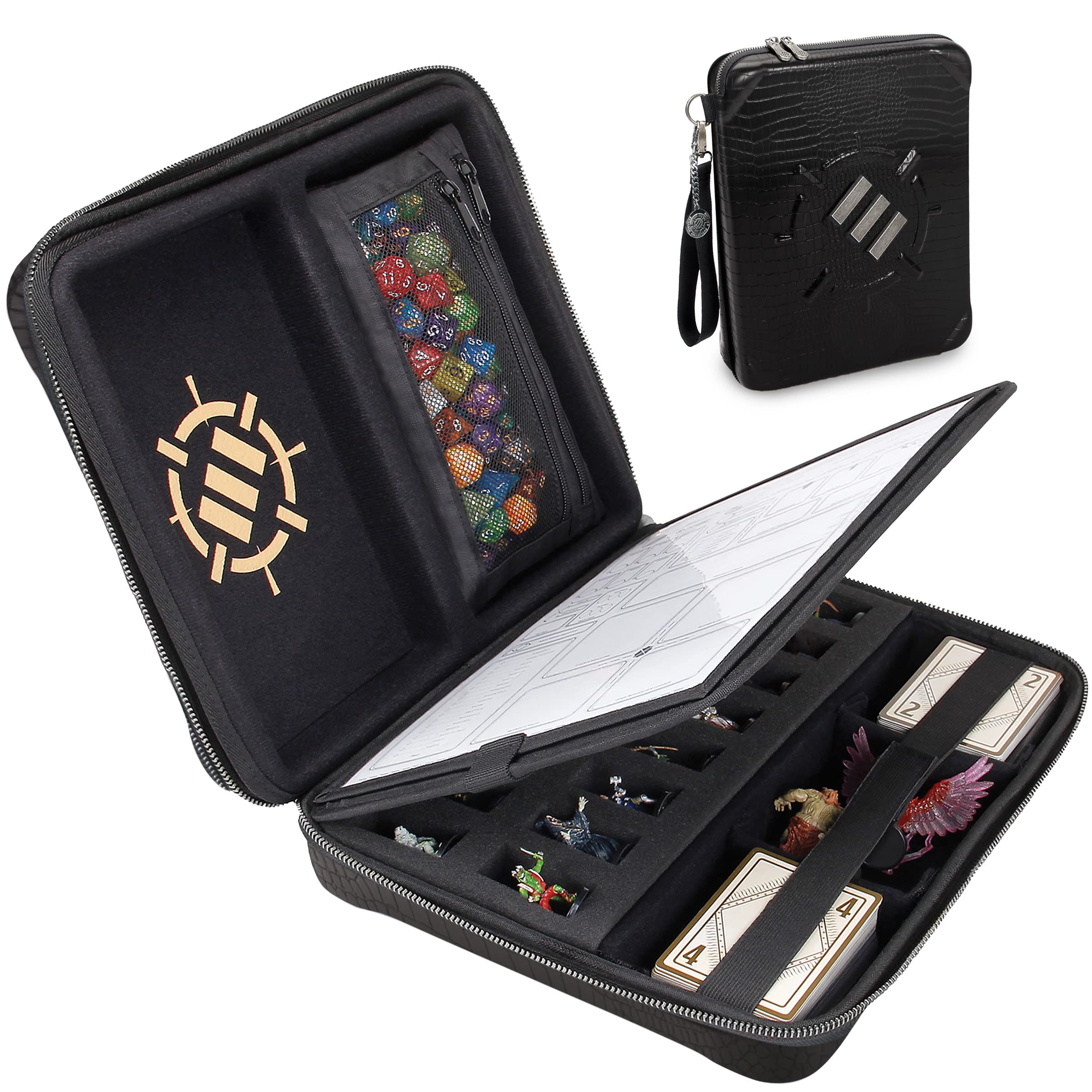 Premium RPG Organizer Case - Durable DnD Binder with Built-in Character Sheet Holder, Erasable Scribe Panel, Dice Rolling Area & Removable Pen Pouch | Perfect for Dungeons & Dragons, Pathfinder & Tabletop Gaming | Includes Miniature Foam Tray & Wrist Strap for Convenient Game Sessions