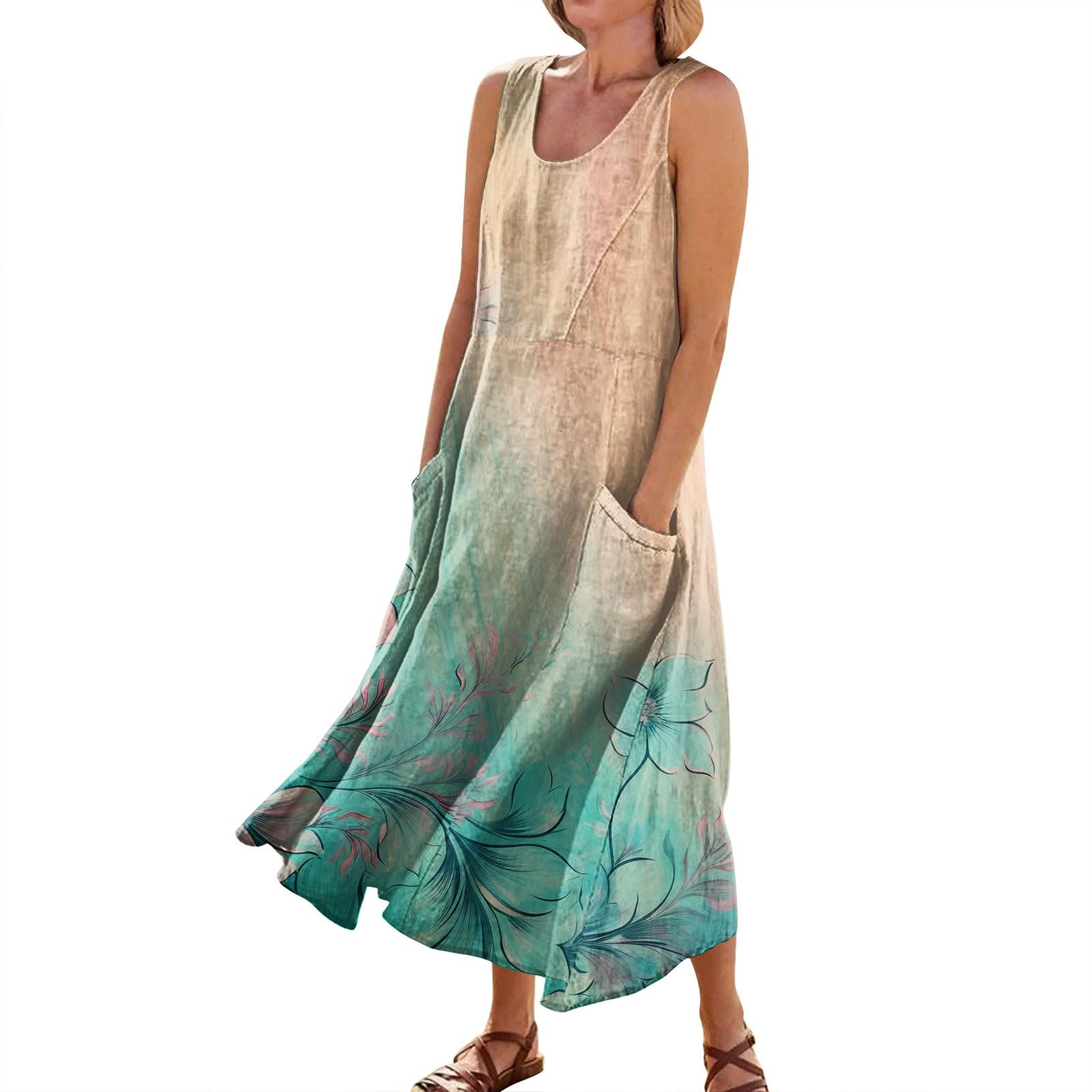 Elegant Floral Summer Sundress for Women 2024 - Light Blue Formal Beach Dress, Cruise Outfit, Plus Size 3X-Large | Perfect for Vacations, Weddings & Outdoor Parties