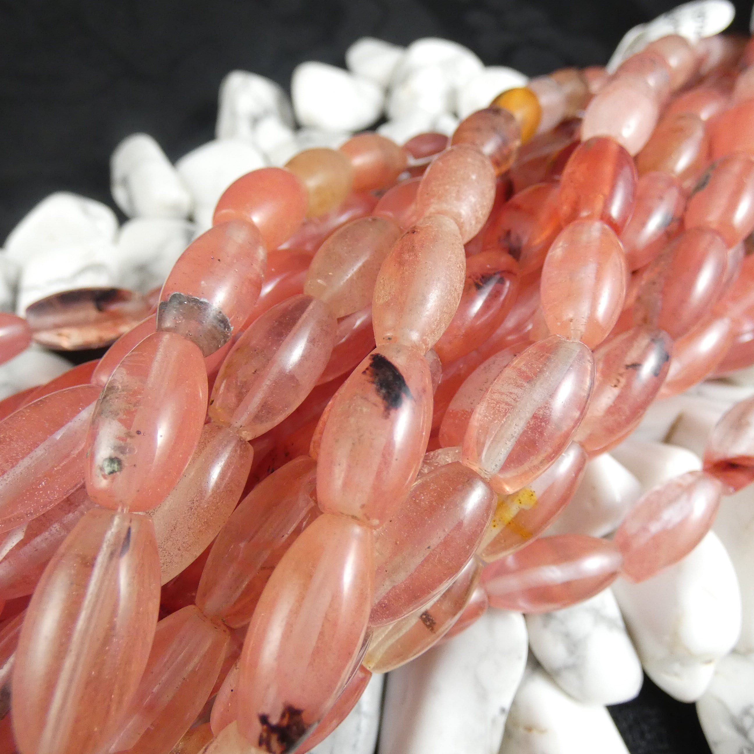 Natural Cherry Quartz Long Oval Beads Strand - 15 Inch Gemstone Beading Supplies for Jewelry Making, DIY Bracelets & Necklaces | Healing Crystal for Positive Energy & Chakra Balancing