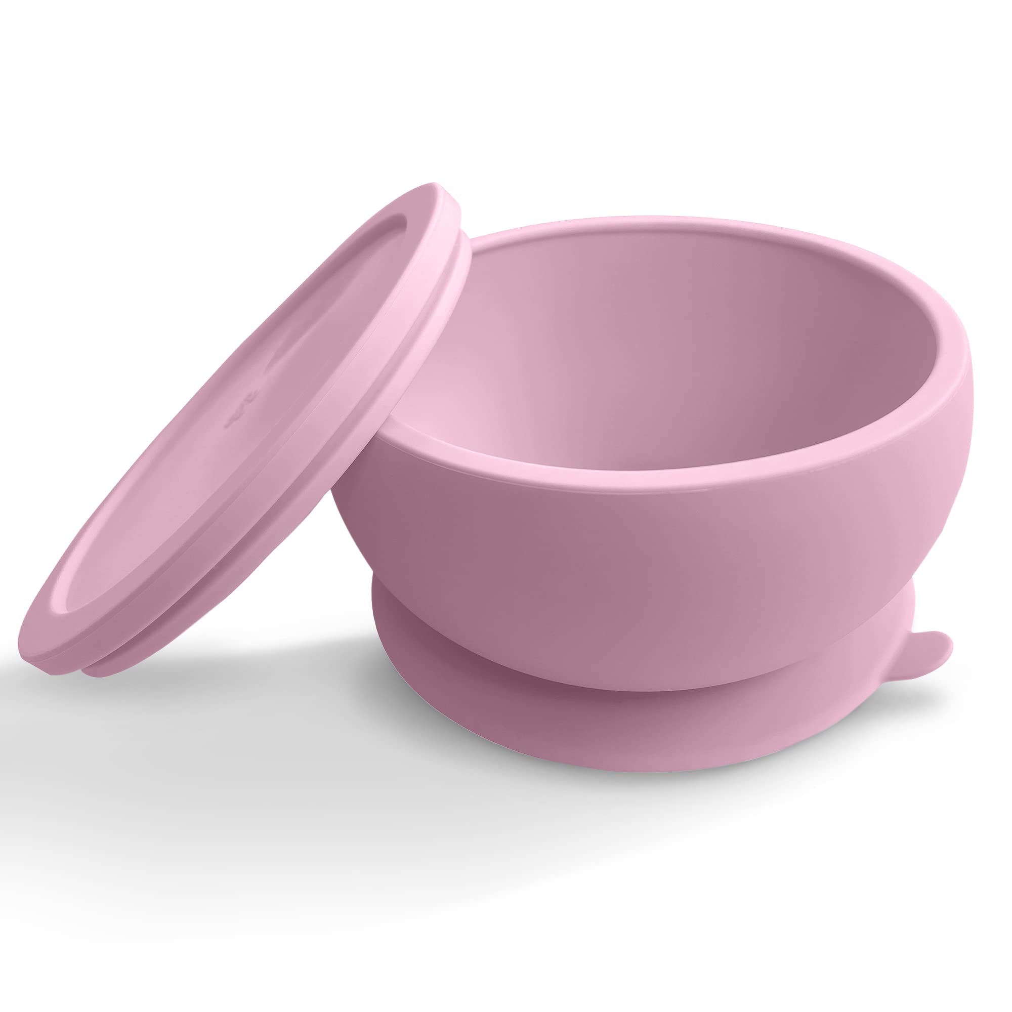 Octopod Silicone Baby Suction Bowl with Lid - Non-Slip Toddler Feeding Bowl, Spill-Proof Baby Food Container, BPA-Free Food Grade Silicone for Infants & Kids (Lavender Pink) - Perfect for Highchair, Travel & Mess-Free Mealtime