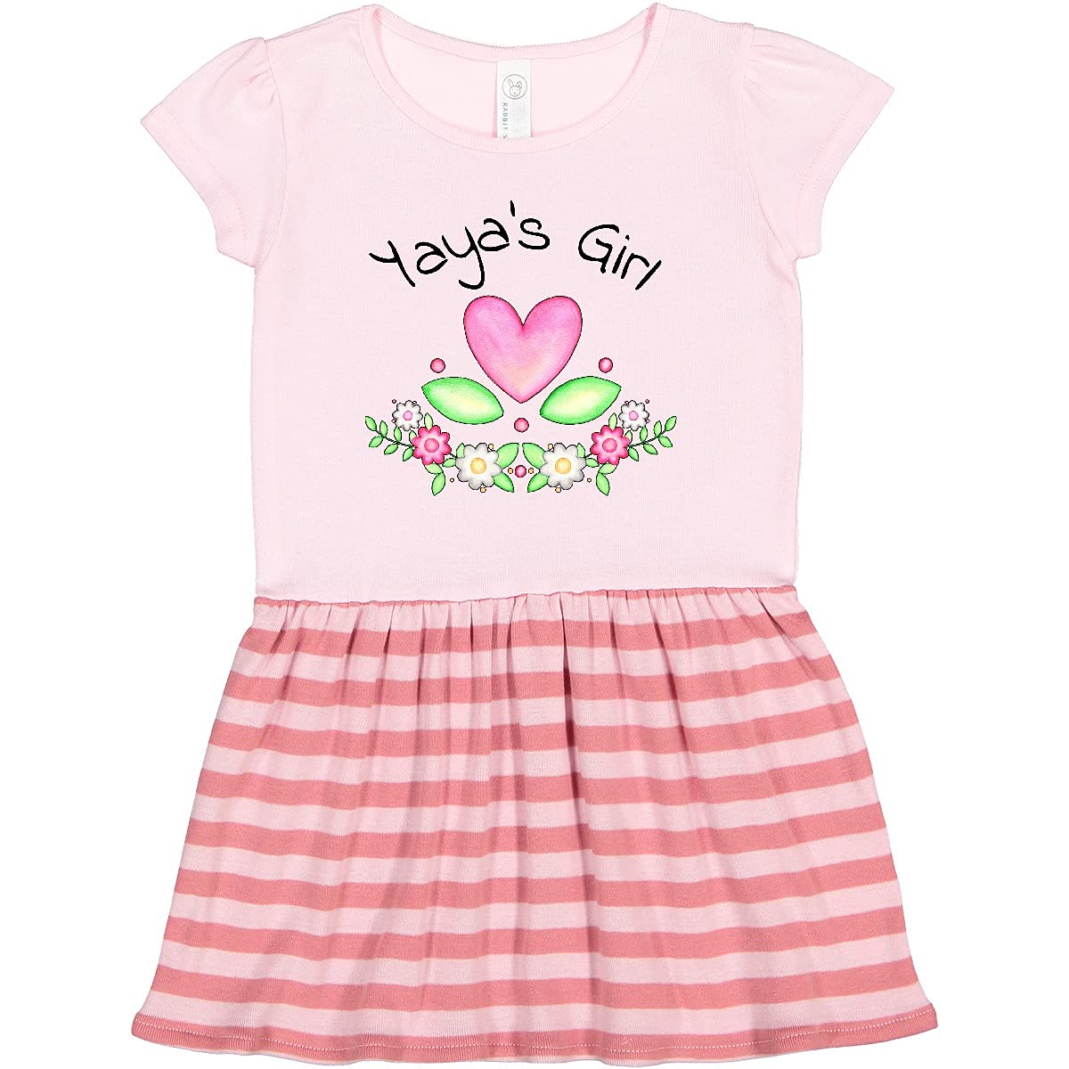 Inktastic Yaya's Girl - Heart Flowers Toddler Dress for Girls | Floral Print Baby Dress | Cute & Comfortable Toddler Outfit for Playdates, Parties & Family Photos