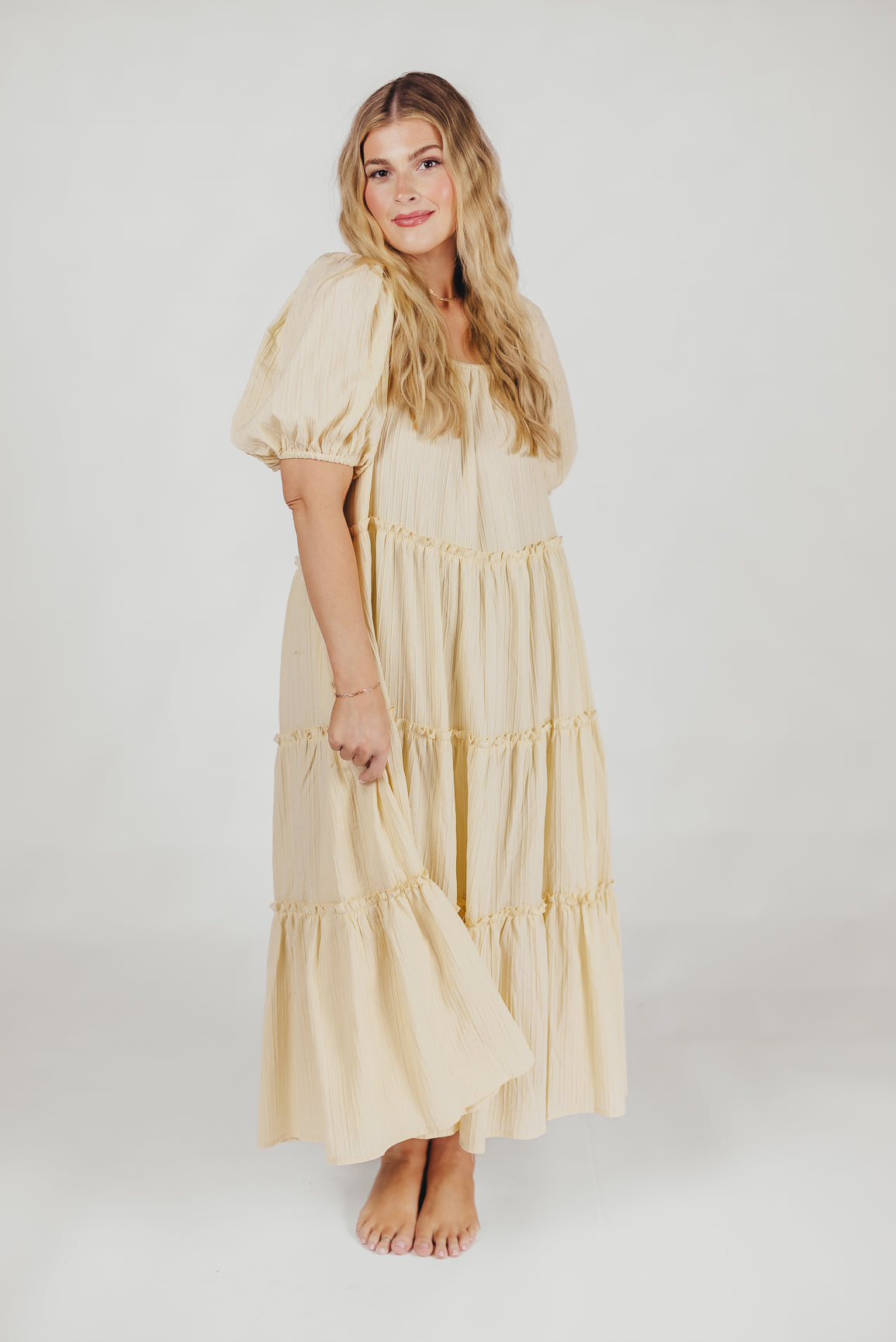 Eva Puffed Sleeve Maxi Dress in Cream - Bump Friendly Maternity Dress with Inclusive Sizing (S-3XL) | Perfect for Weddings, Baby Showers & Summer Vacations