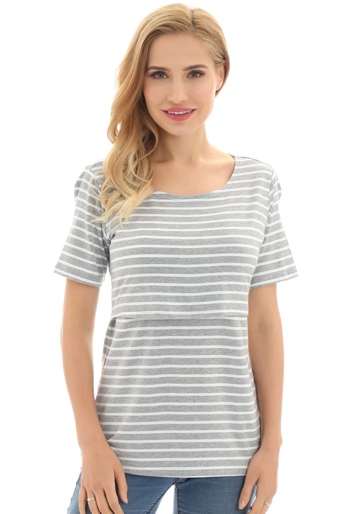 Bearsland Women's 3-Pack Maternity Nursing Tops - Soft Short Sleeve Breastfeeding Shirts for Comfortable Nursing & Pregnancy | Perfect for Daily Wear, Hospital Visits & Mother-Baby Bonding Time