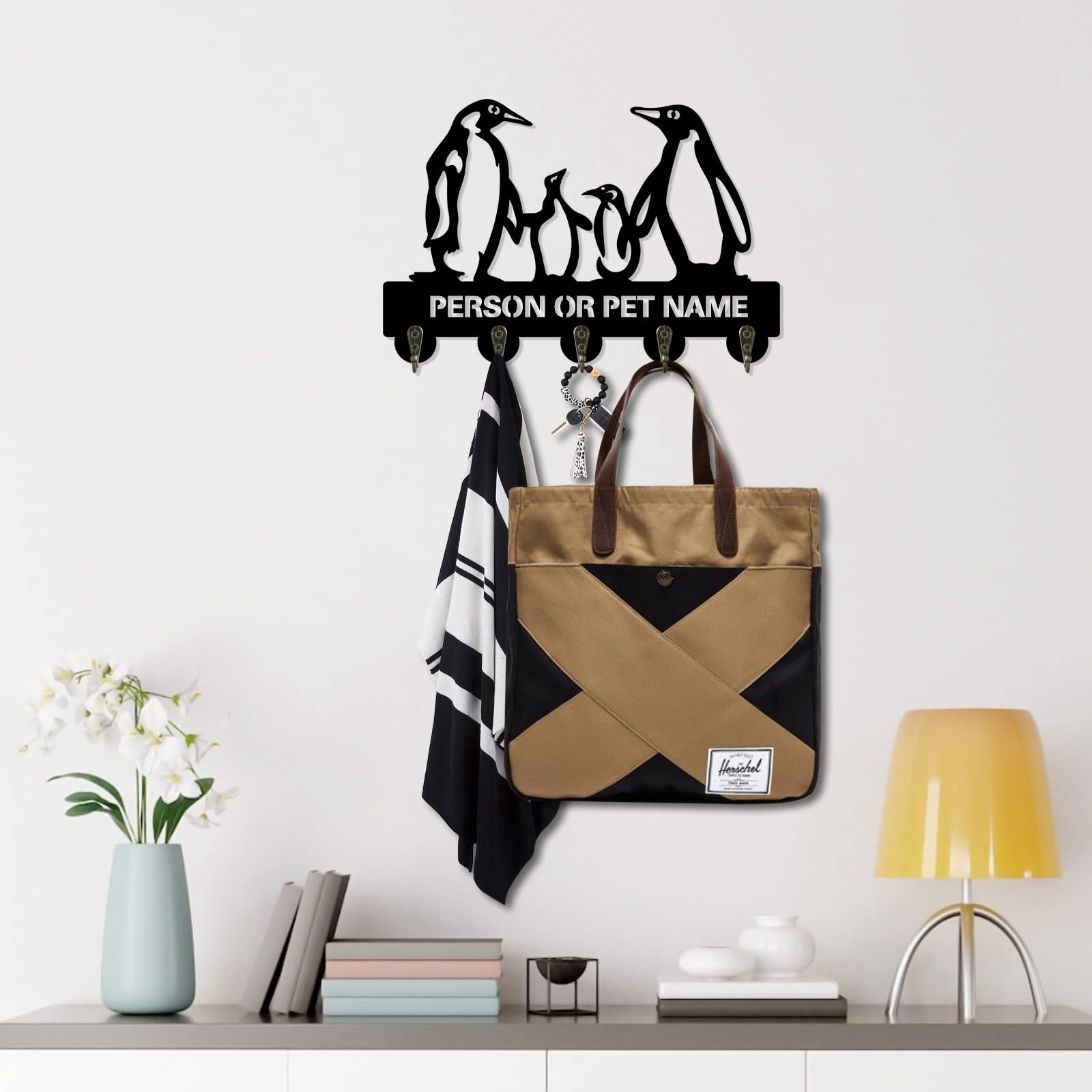 **KingLive Penguin Wall Key Holder - Handmade Wooden Key Rack & Coat Hanger for Home, Family Theme Wall Hooks - Perfect for Entryway, Bedroom, and Bathroom Organization**