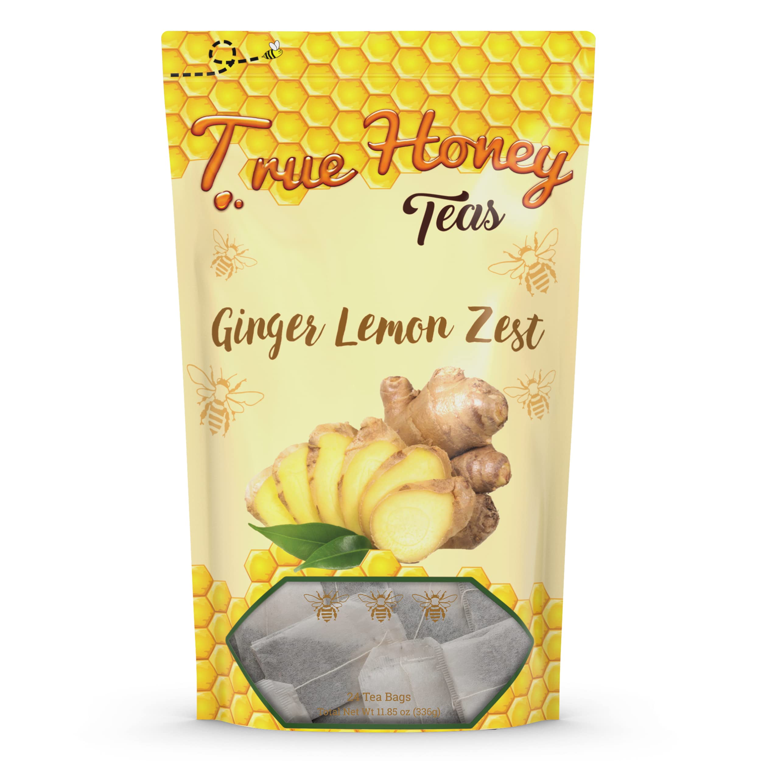 Organic Honey Lemon Ginger Tea Bags - 24 Count for Healthy Digestion & Wellness - Caffeine-Free Herbal Tea for Relaxation