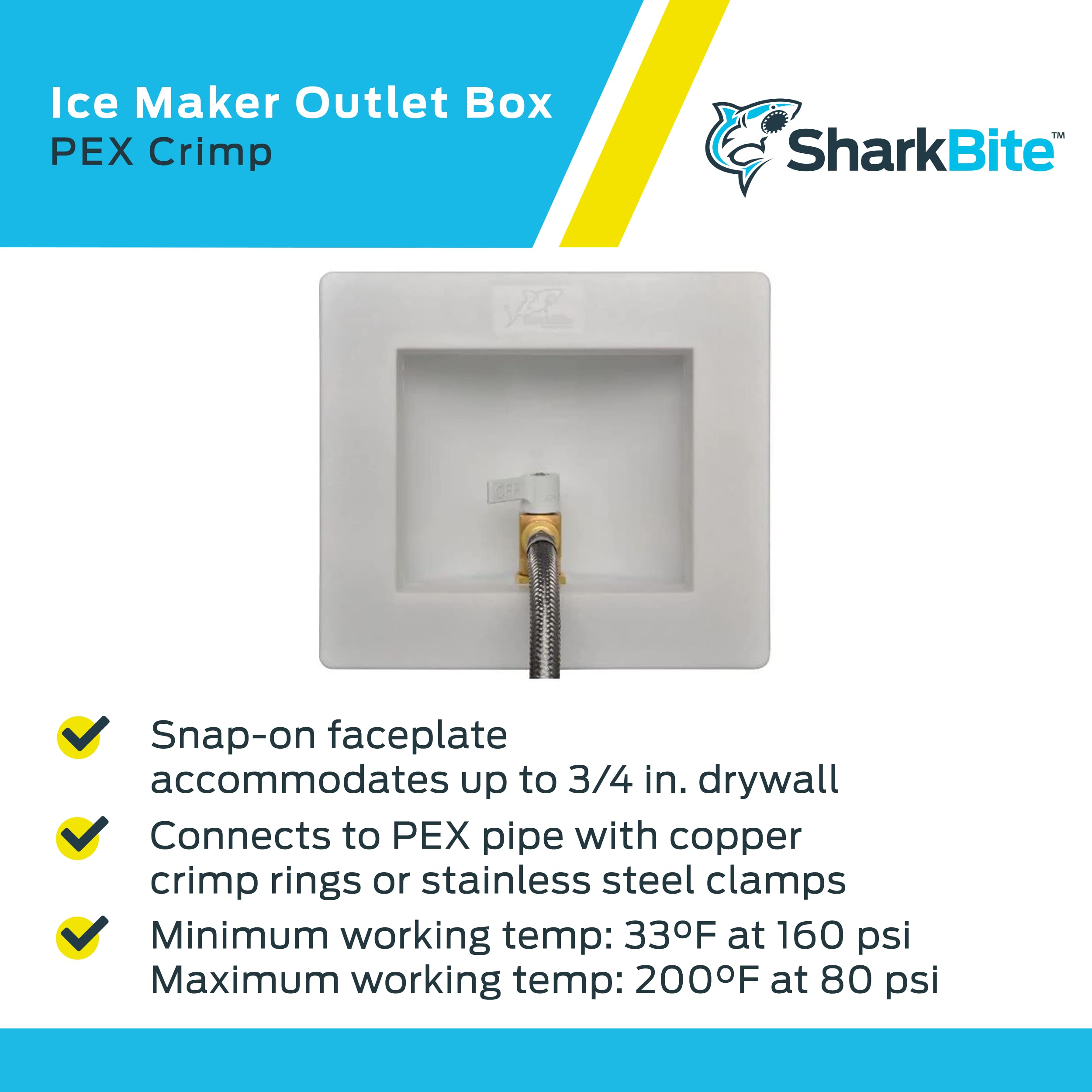 SharkBite 1/2 x 1/4 Inch Compression PEX Crimp Ice Maker Outlet Box (25740) - Perfect for Refrigerator Water Line Installation & Under Sink Plumbing Connections