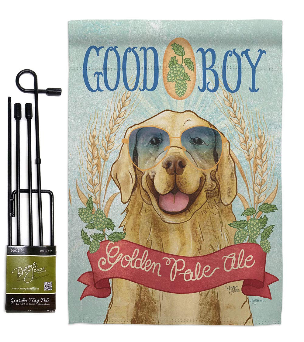 Golden Pale Ale Garden Flag Set - Dog & Puppy Design for Yard Decor