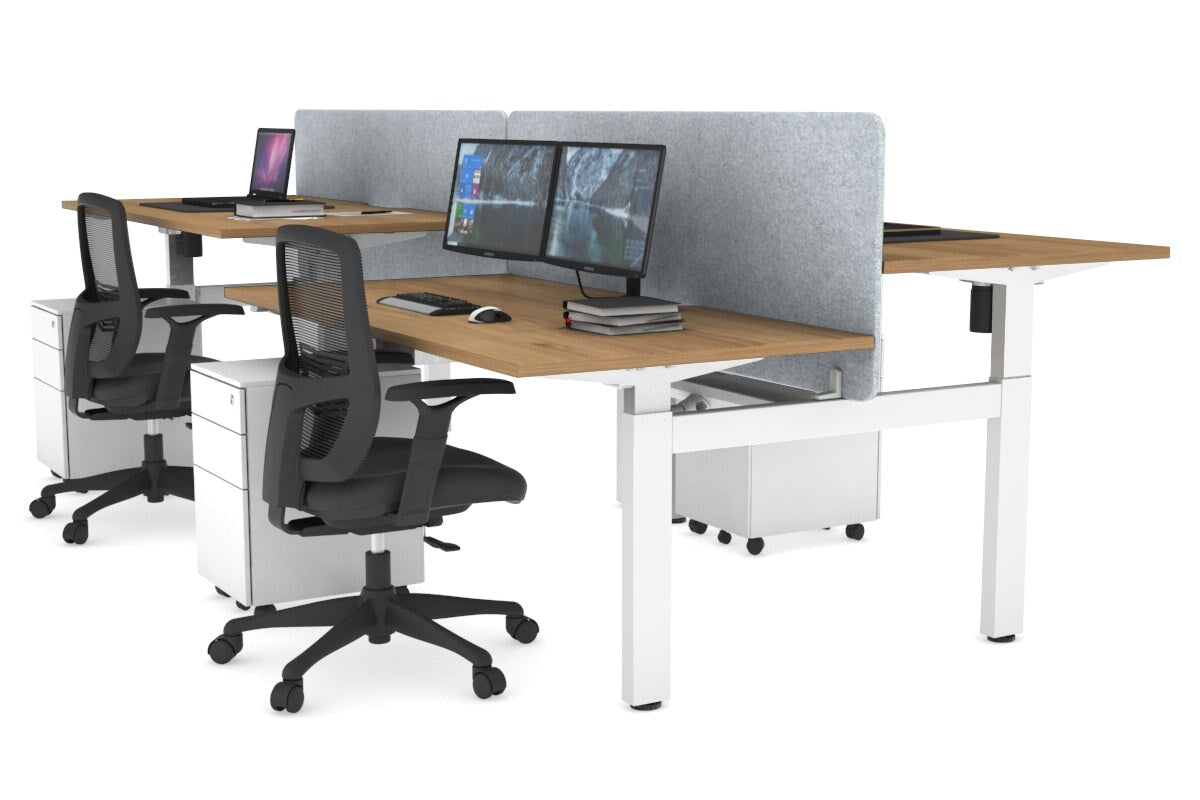 Adjustable 4-Person H Bench Workstation - White Frame (1400L x 800W) | Ergonomic Office Desk for Team Collaboration & Workspace Efficiency