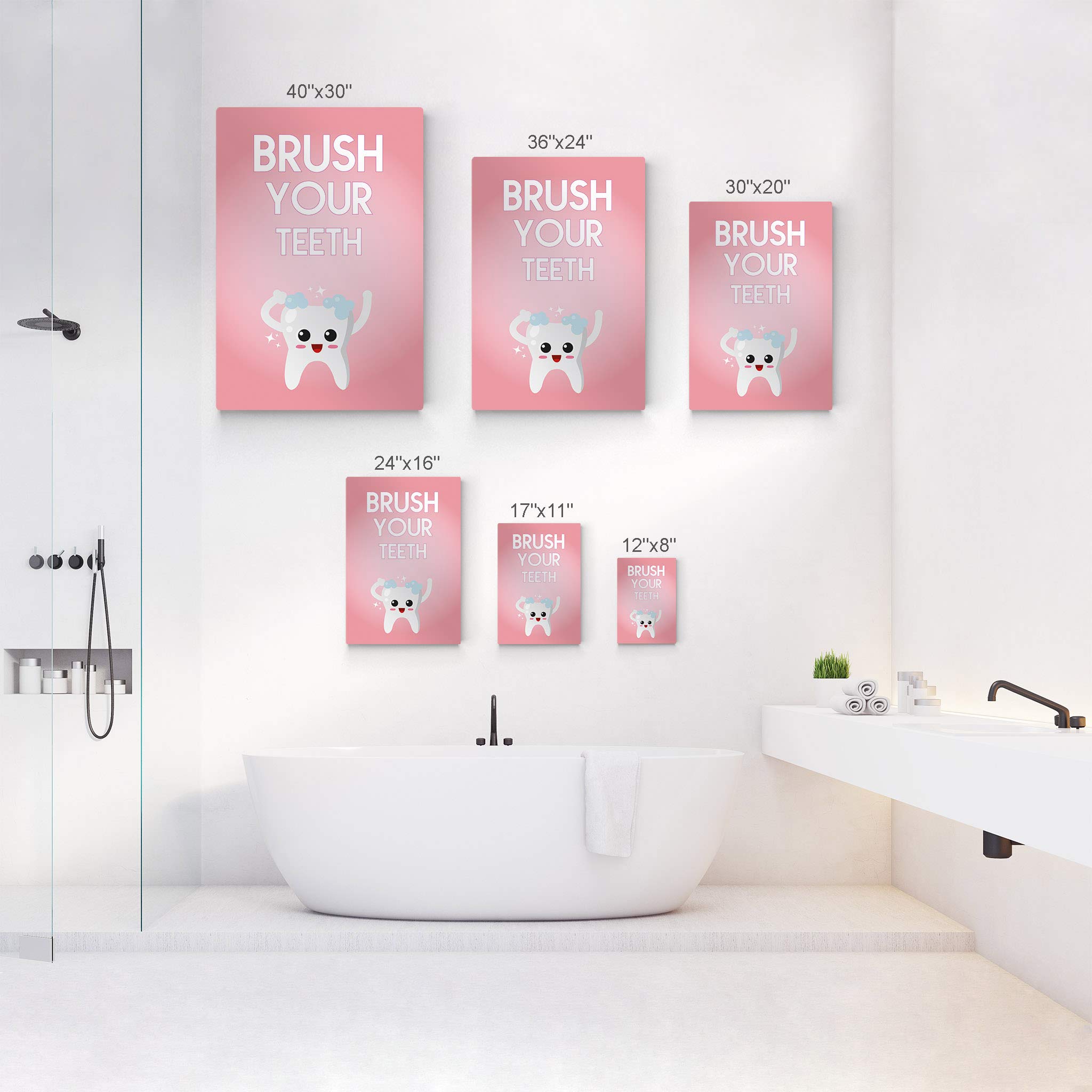 Smile Art Design Brush Your Teeth Quote Metal Print - Kids Bathroom Decor, Nursery Wall Art, Ready to Hang Home Decoration (30x20 Inches, Made in USA) - Perfect for Children's Bathrooms, Bedrooms & Playrooms