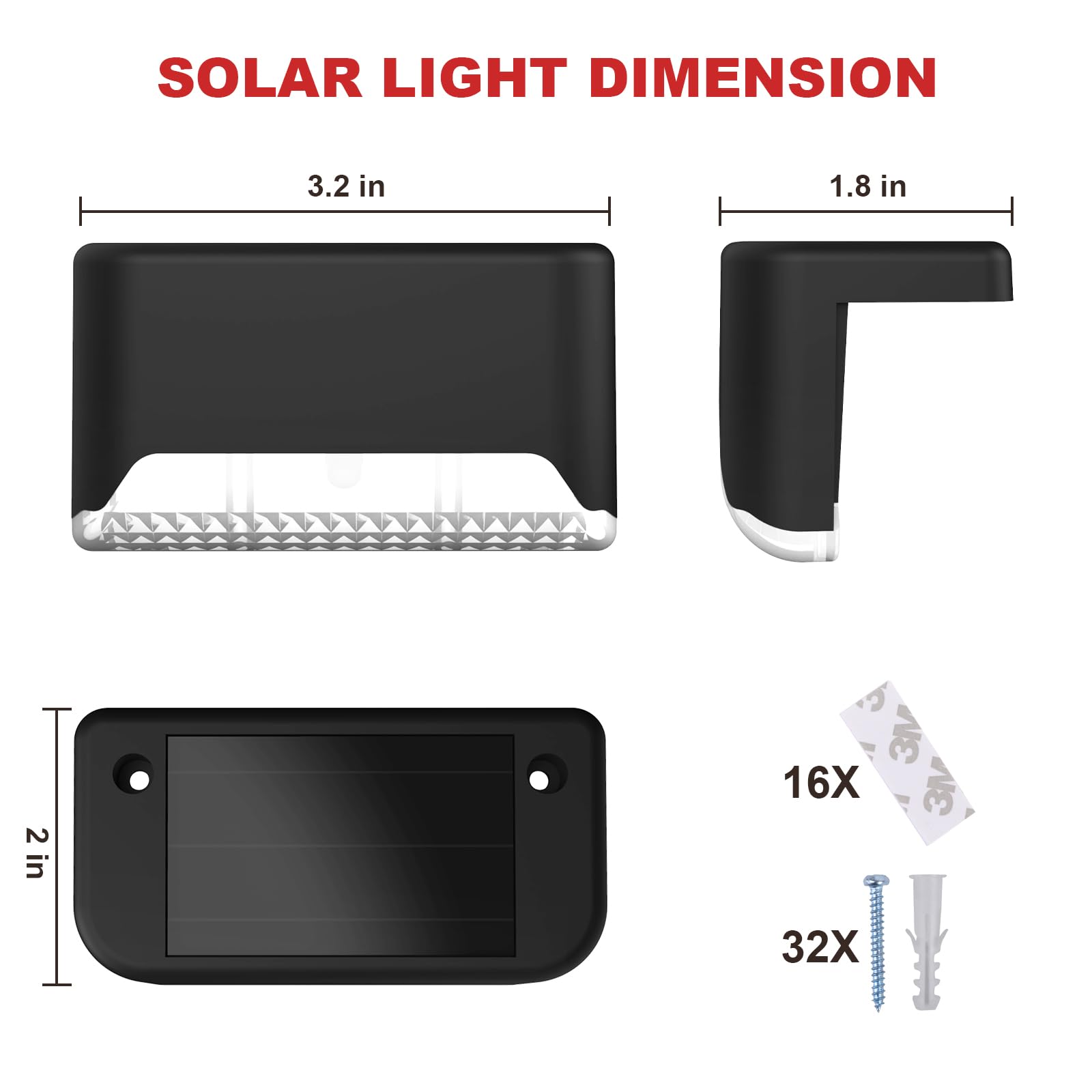 Pearlstar Solar Deck Lights - 16 Pack Waterproof LED Outdoor Solar Step Lights for Stairs, Pathways, Garden, Patio & Yard - Weatherproof Landscape Lighting (White/Black) - Perfect for Nighttime Safety & Ambience