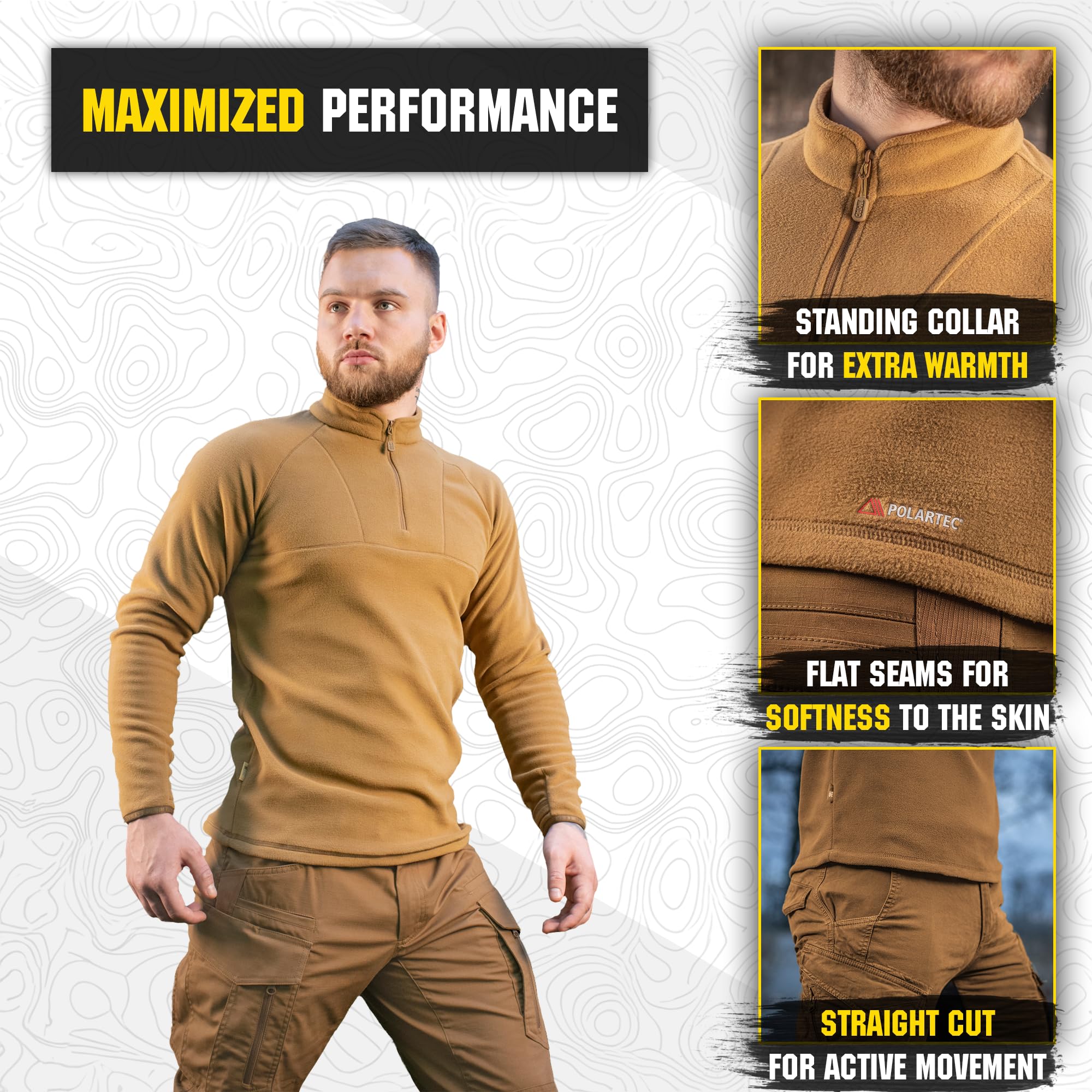 M-Tac Men's Tactical Fleece Pullover Jacket - Polartec Micro Series 1/4 Zip Base Layer for Cold Weather - Ideal for Hunting, Hiking & Outdoor Activities