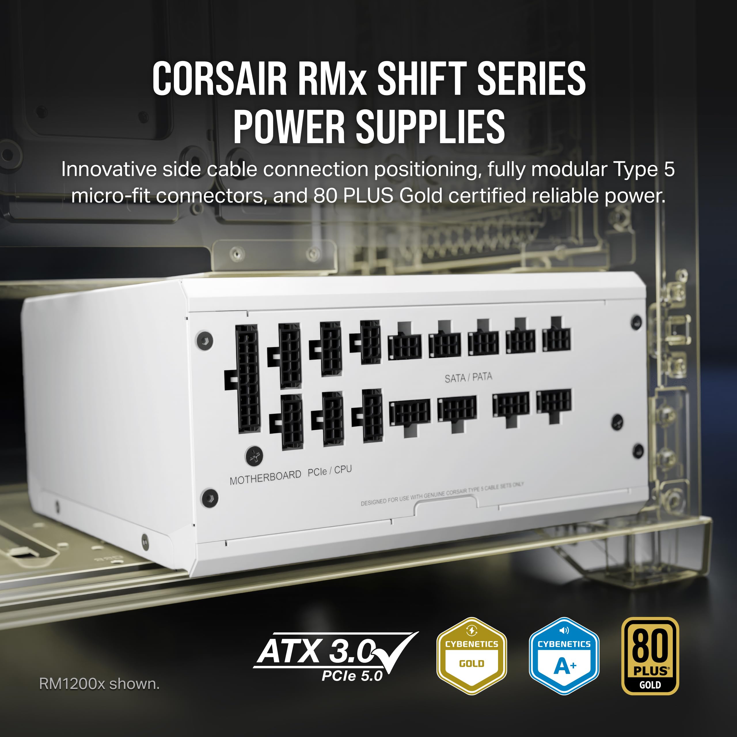 CORSAIR RM750x Shift 750W Fully Modular ATX Power Supply - 80 Plus Gold Certified - ATX 3.0 & PCIe 5.0 Compatible - Zero RPM Fan Mode - White (Side Modular Interface) - Perfect for Gaming PCs, Workstations & High-Performance Builds