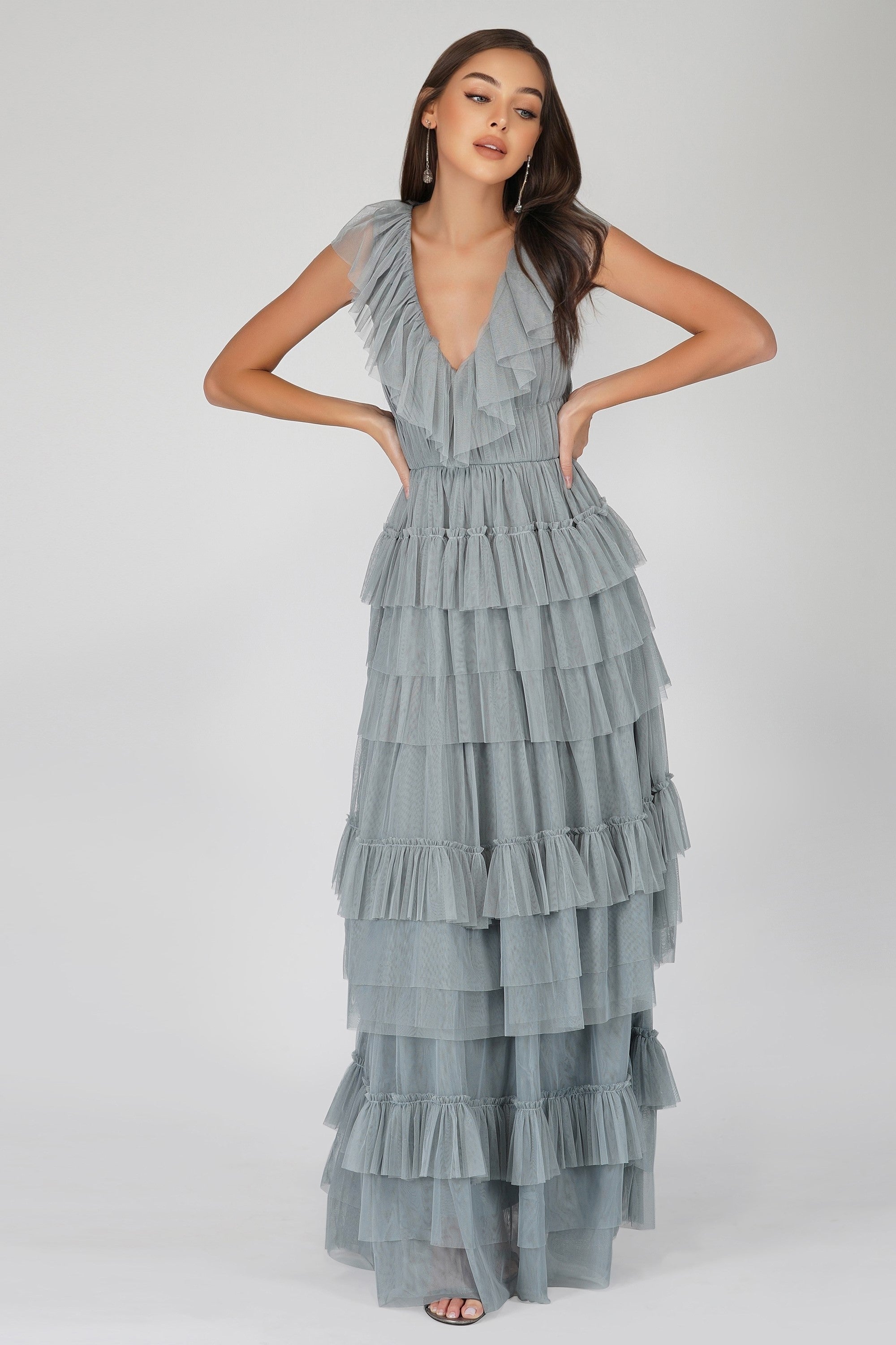 Alexandra Blue Tulle Maxi Dress for Women - Elegant Long Formal Gown for Weddings, Prom, Evening Parties & Special Occasions