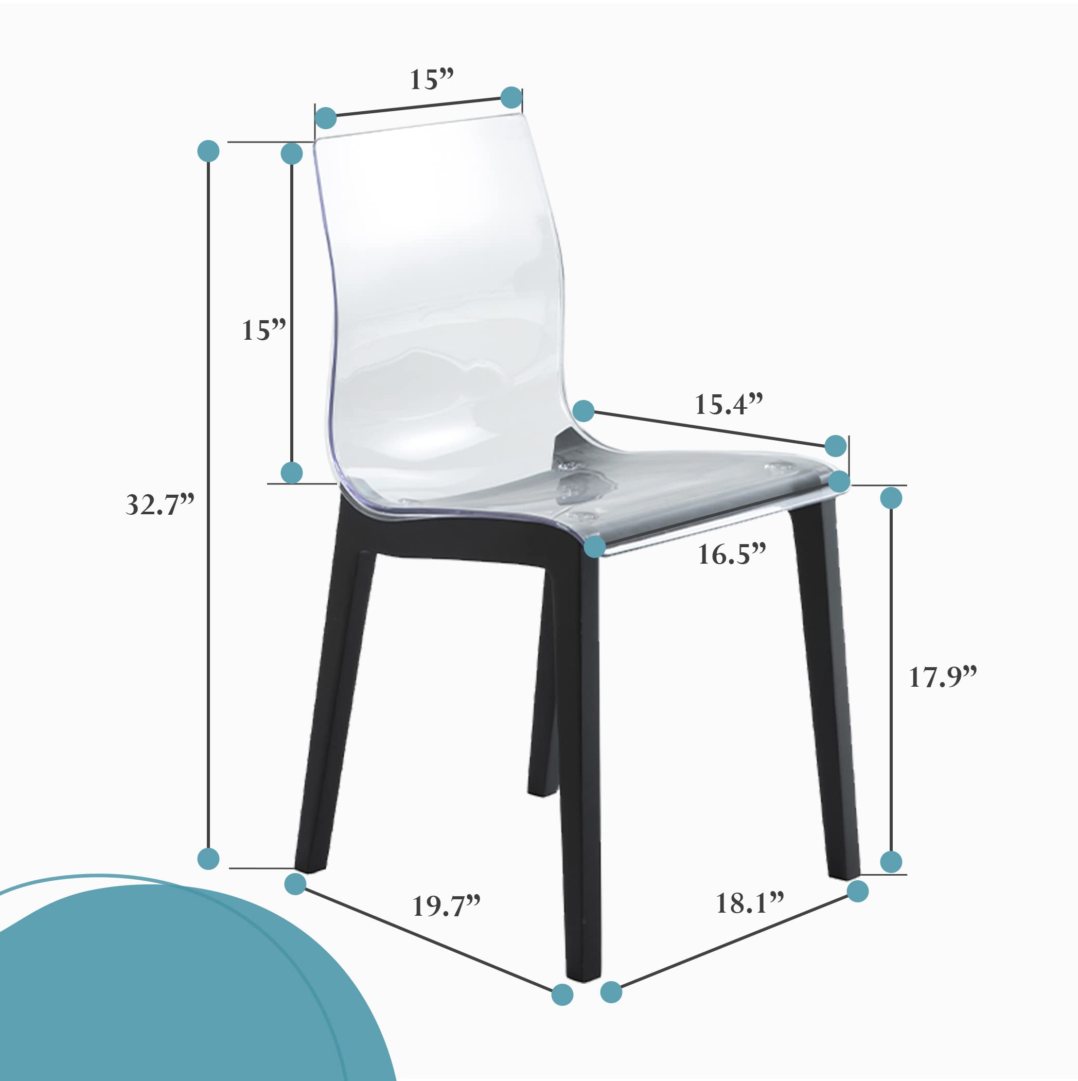 LeisureMod Marsden Modern Dining Chairs - Set of 4 Kitchen Table Chairs with Solid Beech Wood Legs, Mid-Century Plastic Side Chairs for Dining Room & Kitchen (Black) - Perfect for Small Spaces, Breakfast Nooks & Contemporary Home Decor