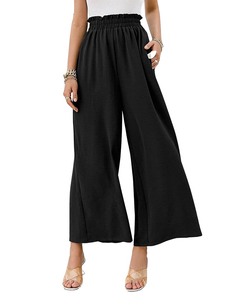UTCoco Women's Wide Leg Elastic High Waisted Flowy Palazzo Pants - Comfortable Casual Work Pants for Teachers, Office & Everyday Wear