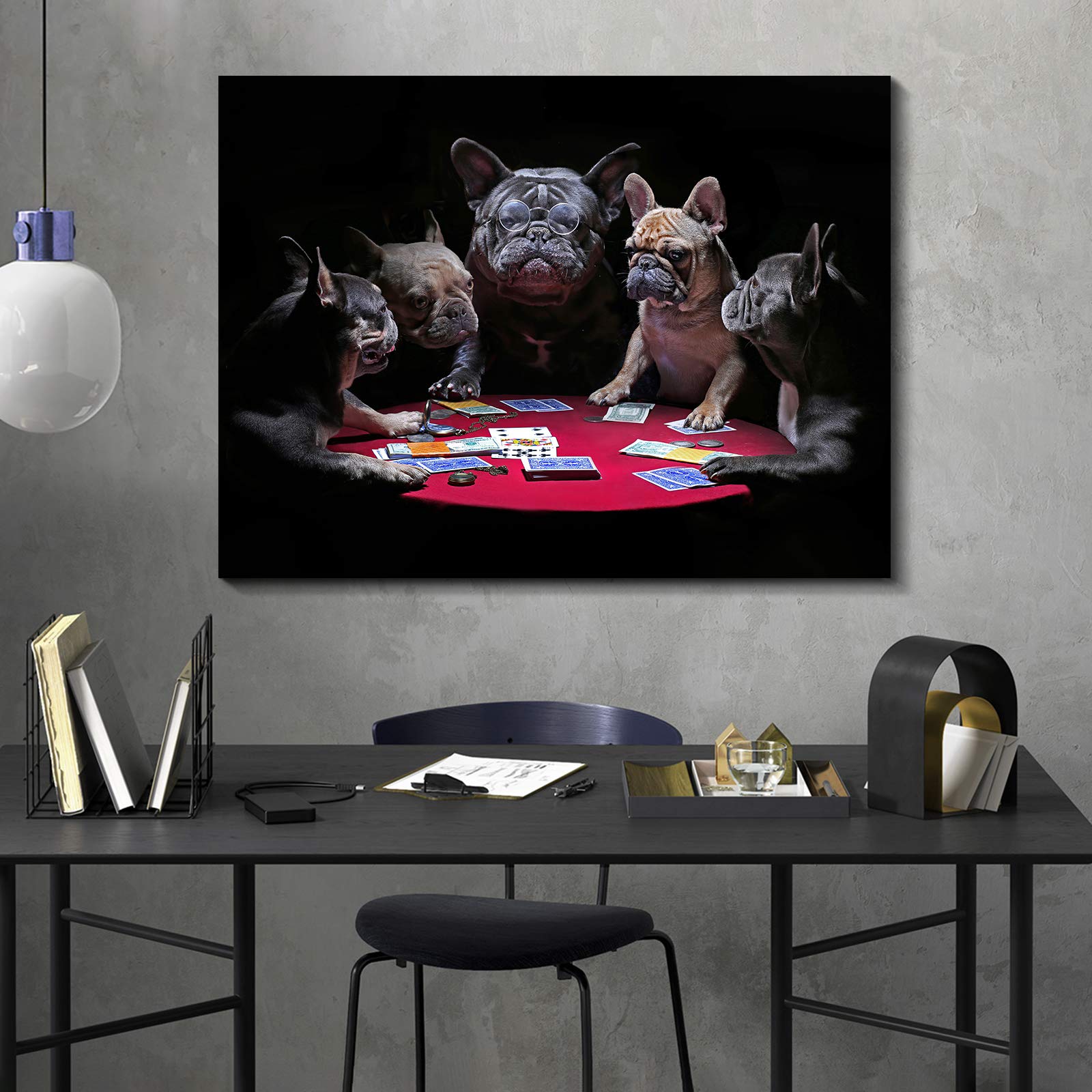 Denozer - Dogs Playing Poker by Cassius Marcellus Coolidge Oil Painting Reproduction - 48x36 Inch Giclee Canvas Print, Gallery Wrapped & Ready to Hang - Entertainment Room, Game Room, Bar & Man Cave Wall Art Decor