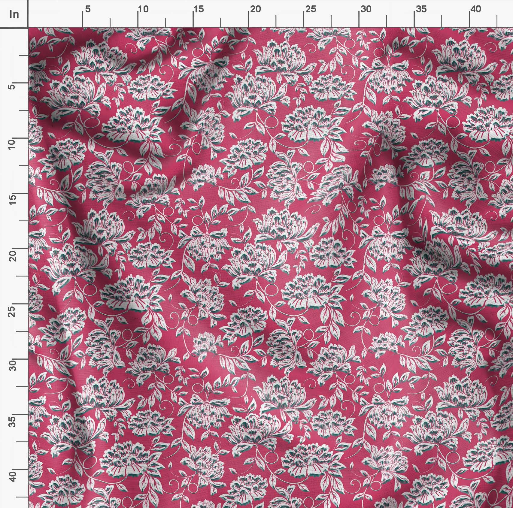 Soimoi Moss Georgette Pink Fabric by The Yard - 42 Inch Wide Floral Printed Fabric with Artistic Leaf Design for Dresses, Curtains & DIY Fashion Projects