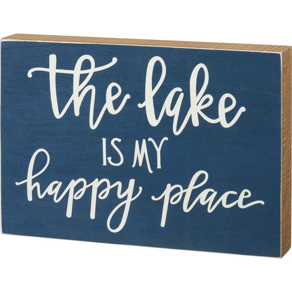 Box Sign - The Lake Is My Happy Place | Rustic Wooden Wall Decor for Lake House, Cabin & Beach Cottage | Perfect for Living Room, Bedroom or Porch