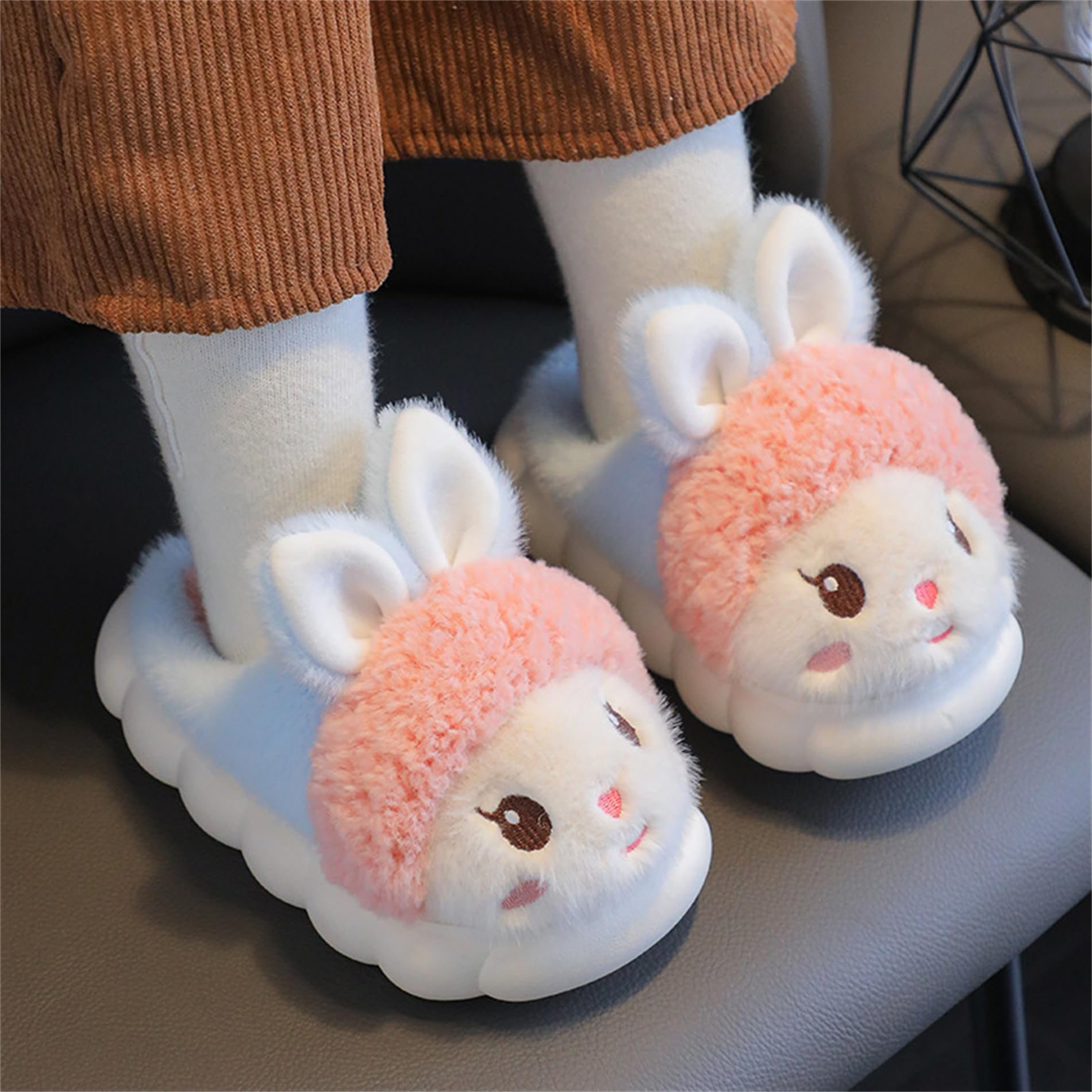 Women's Cute Rabbit Animal Slippers - Soft Warm Winter Plush Cotton House Shoes for Cozy Home & Indoor Use - Perfect Gift for Her