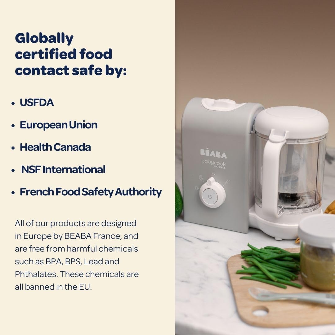 BEABA Babycook Express - Fastest Baby Food Maker & Steamer | Large Capacity 34 Servings | Healthy Homemade Baby Food in 15 Minutes | Essential for Busy Parents | Perfect for Purees, Steaming Veggies & Meal Prep