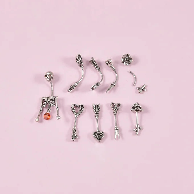 Gothic Skeleton Belly Button Ring & Rook Piercing Jewelry - Stainless Steel Body Jewelry for Women | DL052 | Perfect for Halloween, Gothic Fashion & Alternative Style