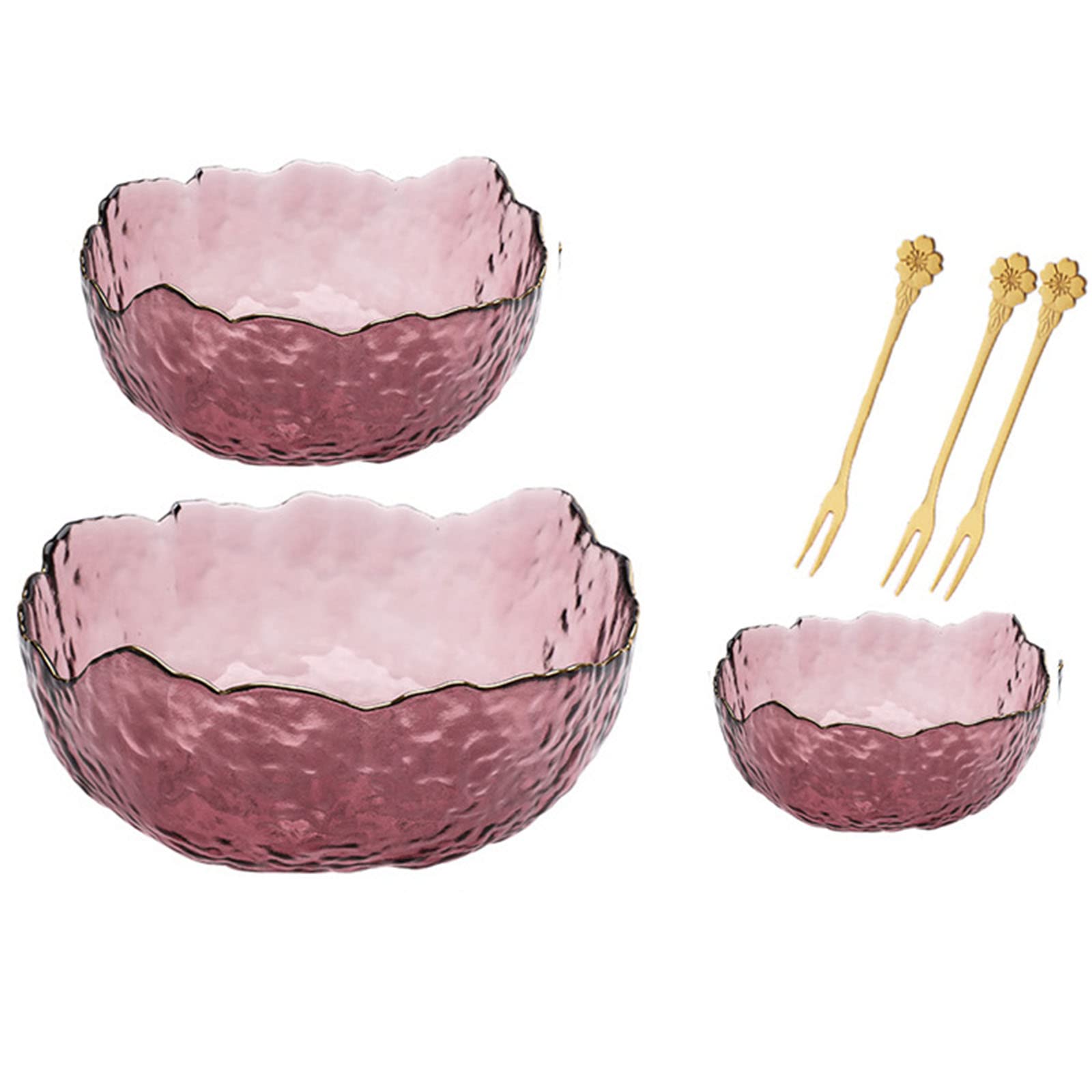 3-Piece Glass Salad Bowl Set - Irregular Shape Mixing & Serving Bowls for Kitchen Prep, Fruit, Pasta, Popcorn & Snacks (Purple) | Perfect for Entertaining, Meal Prep & Healthy Eating