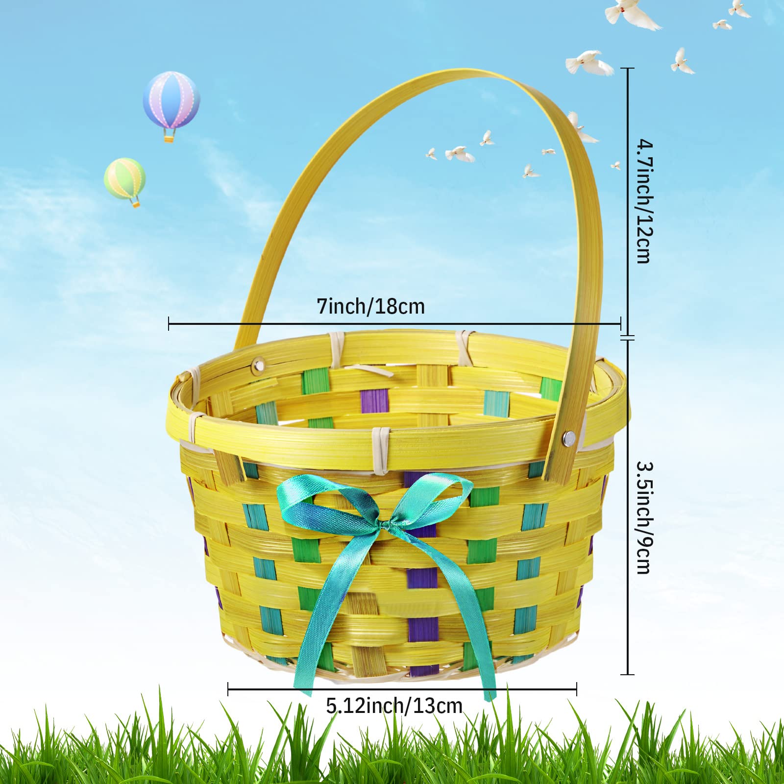 Yulejo Easter Woven Bamboo Basket Set - 8 Piece Round Small Baskets with Handles for Easter Egg Hunt, Picnic Party Supplies, Birthday Decorations - Perfect for Spring Celebrations, Home Decor and Gift Giving