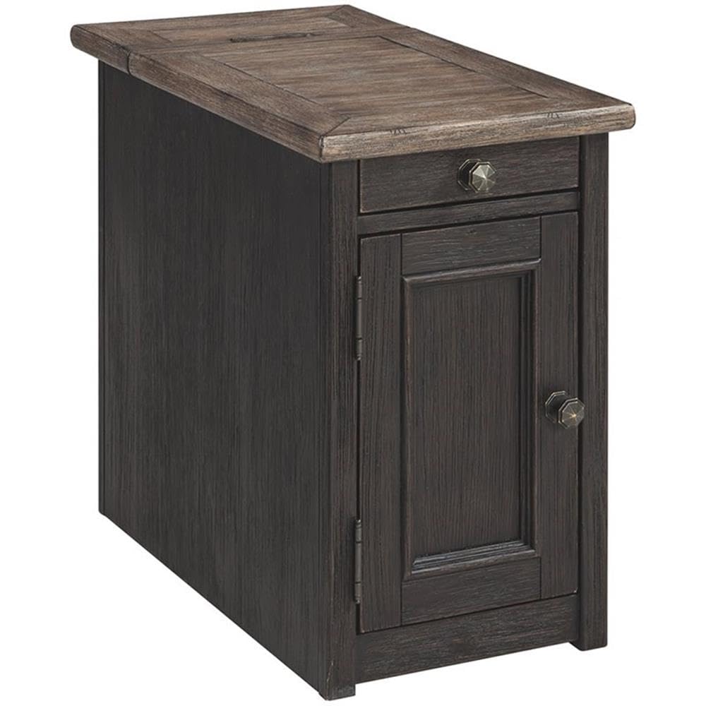 BOWERY HILL Gray End Table with Storage and USB Charging Ports - Perfect for Living Room, Bedroom or Office Organization