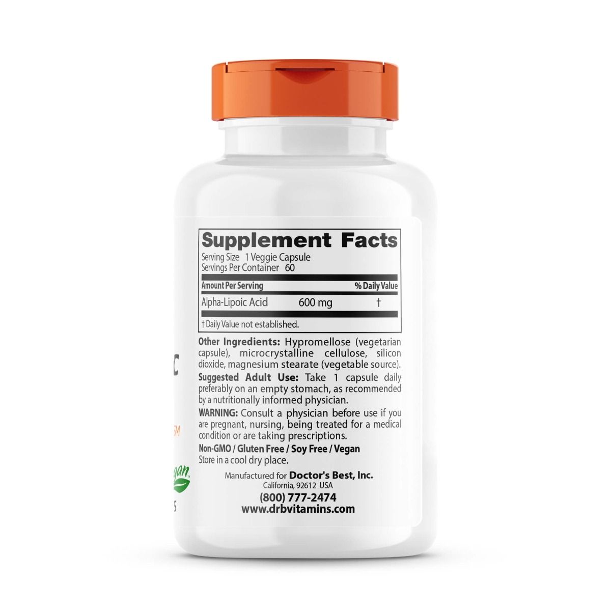 Doctor's Best Alpha Lipoic Acid 600mg - 60 Vegan Capsules for Antioxidant Support & Blood Sugar Balance - Perfect for Daily Wellness & Energy Boost