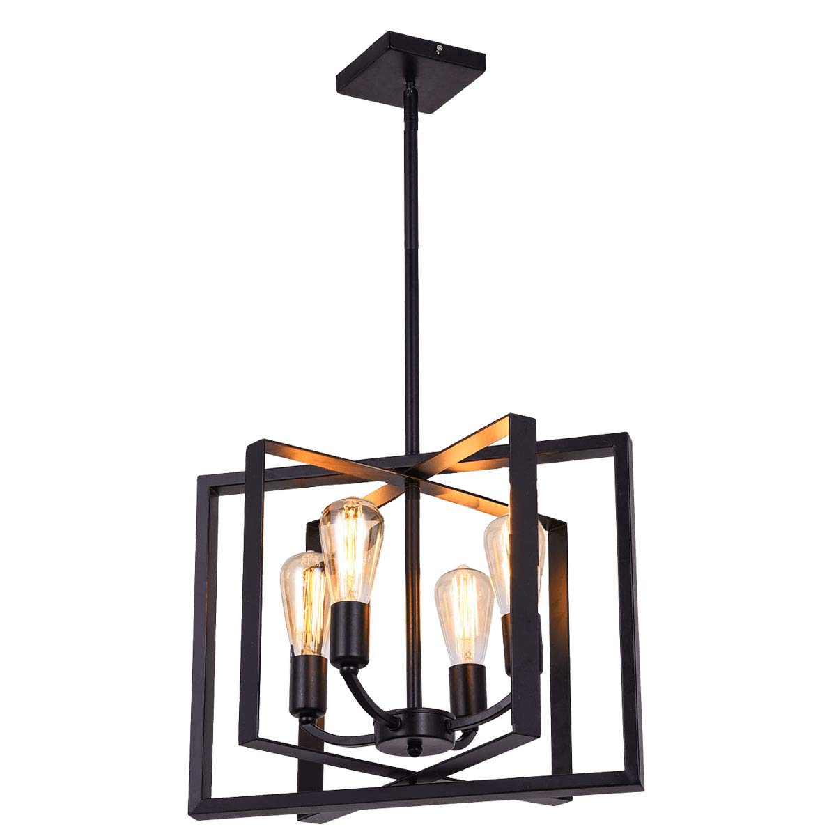 SEEBLEN 4-Light Black Adjustable Vintage Pendant Light - Farmhouse Hanging Ceiling Fixture for Kitchen Island, Dining Room, Hallway & Foyer | Perfect for Rustic, Industrial & Modern Home Decor