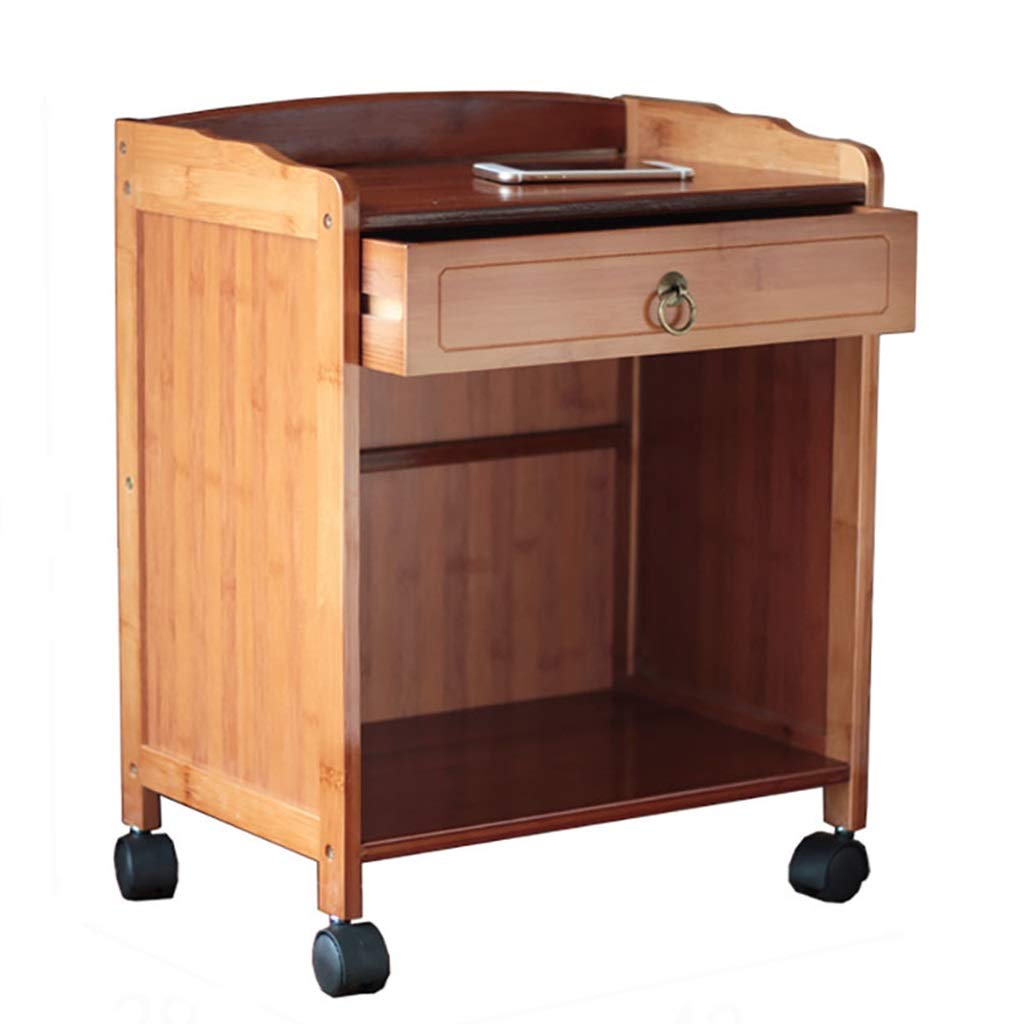 ZSH 2-Tier Bamboo Kitchen Storage Cart with Wheels - 56x29x29cm Movable Wooden Trolley for Kitchen, Living Room & Bathroom Organization - Multi-Purpose Rolling Shelf for Spices, Books & Home Decor