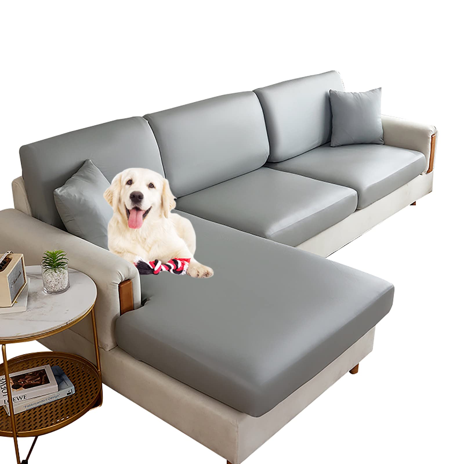 Waterproof Stretchable L-Shaped Sofa Cover - PU Leather Slipcovers for 1-4 Seat Sectional Couches, Chaise Lounge Protector | Anti-Skid Furniture Protector for Pets & Kids | Perfect for Living Room, Family Room & Pet-Friendly Homes