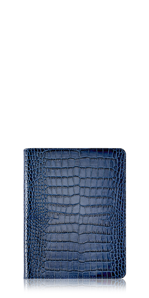 Refillable Leather Notebook - Sapphire Crocodile Pattern, A5 Size for Journaling, Note Taking & Office Use