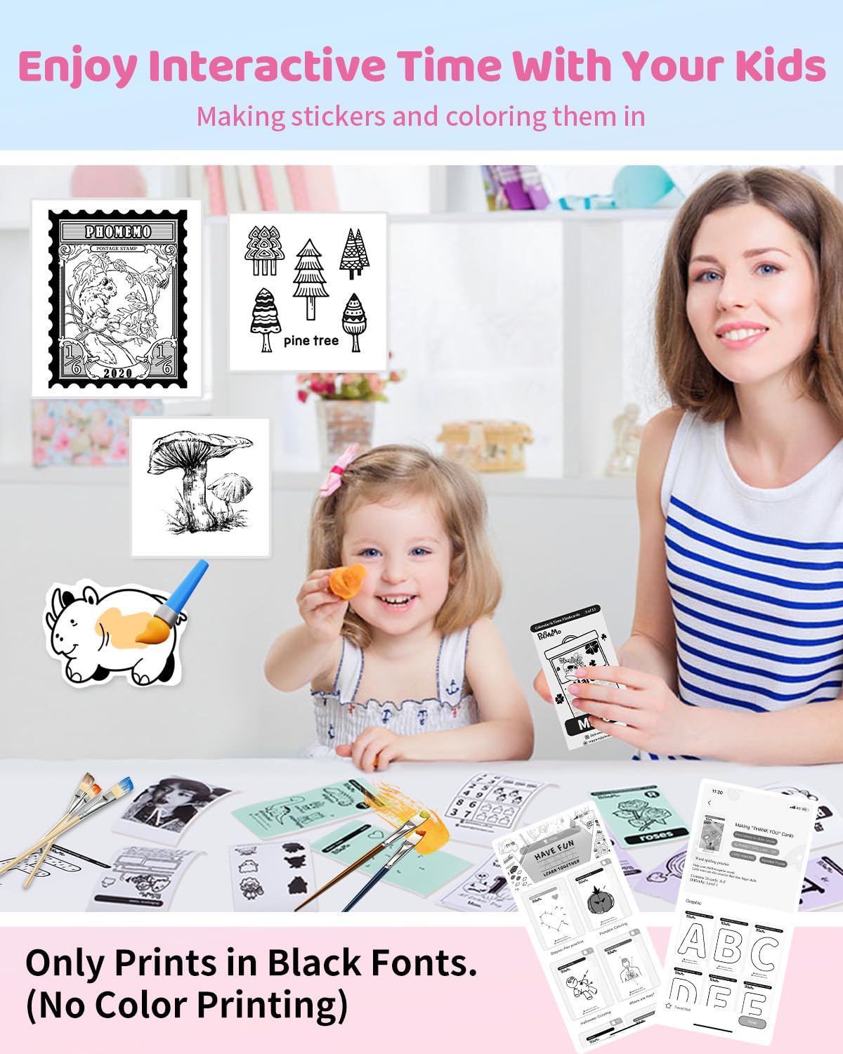 Mini Bluetooth Pocket Sticker Printer - Portable Thermal Photo Printer for iPhone & Android - White Self-Adhesive Paper Compatible with T02/M02X/M02XS - Perfect for Journaling, Scrapbooking, Note-Taking & DIY Crafts