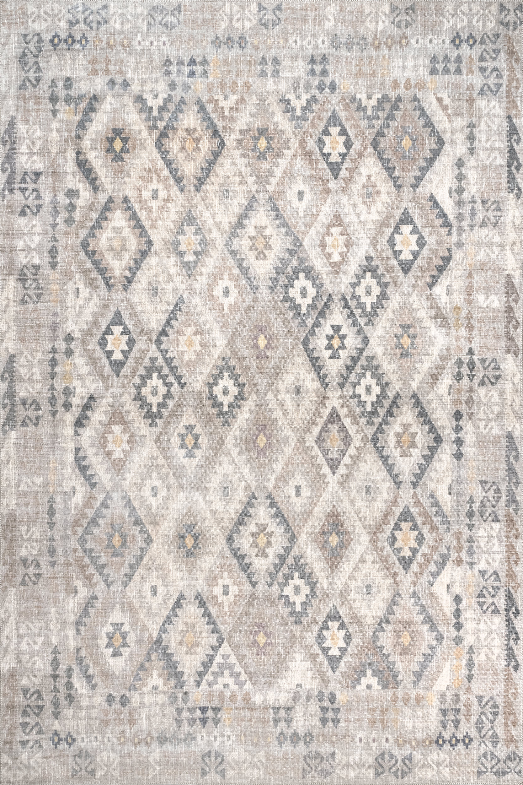 Gizelle Washable Aztec Rug - Soft Bohemian Area Rug in Beige for Living Room, Bedroom & Dorm Decor
